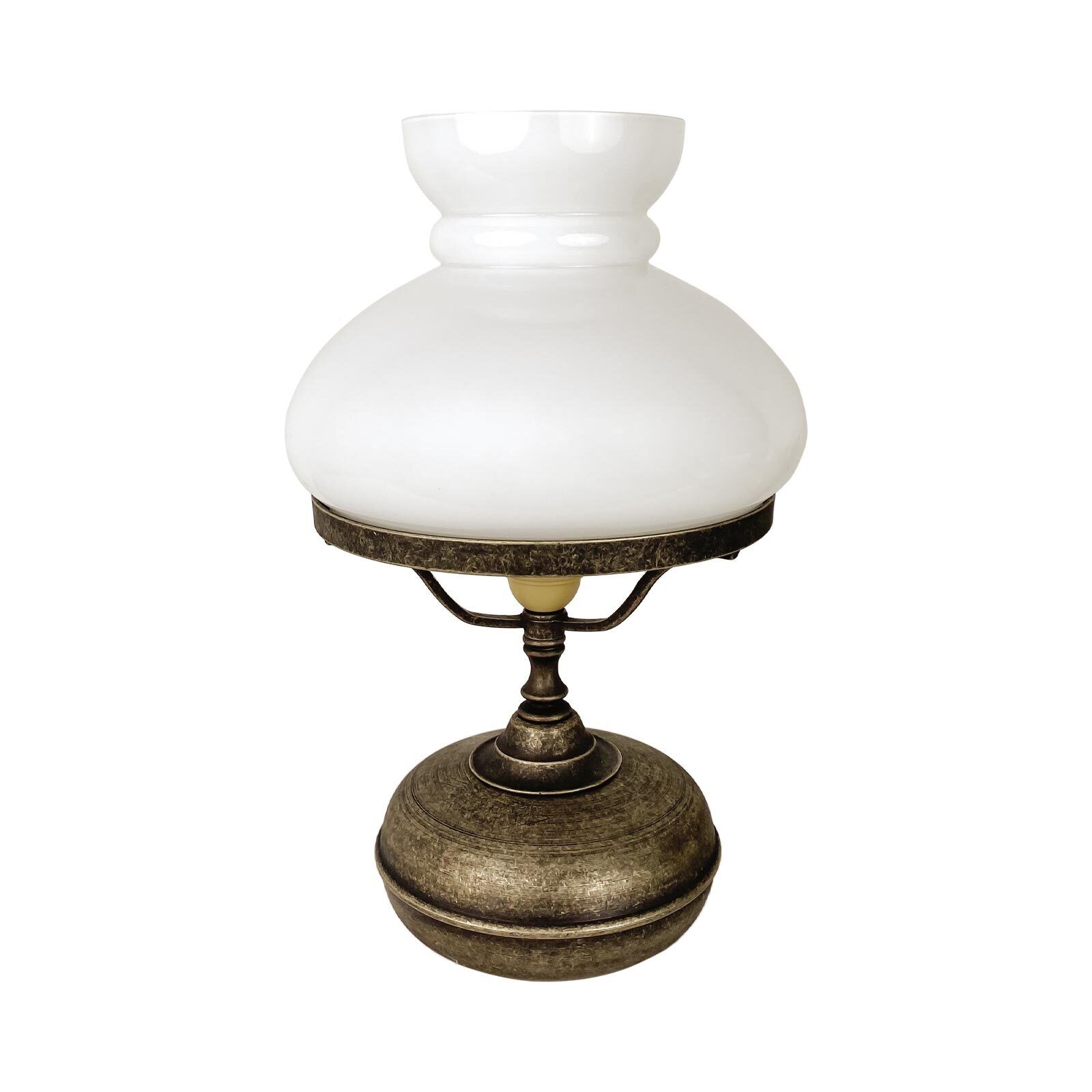 Lampe de table laiton verre 36,5 cm en bronze antique blanc E14
