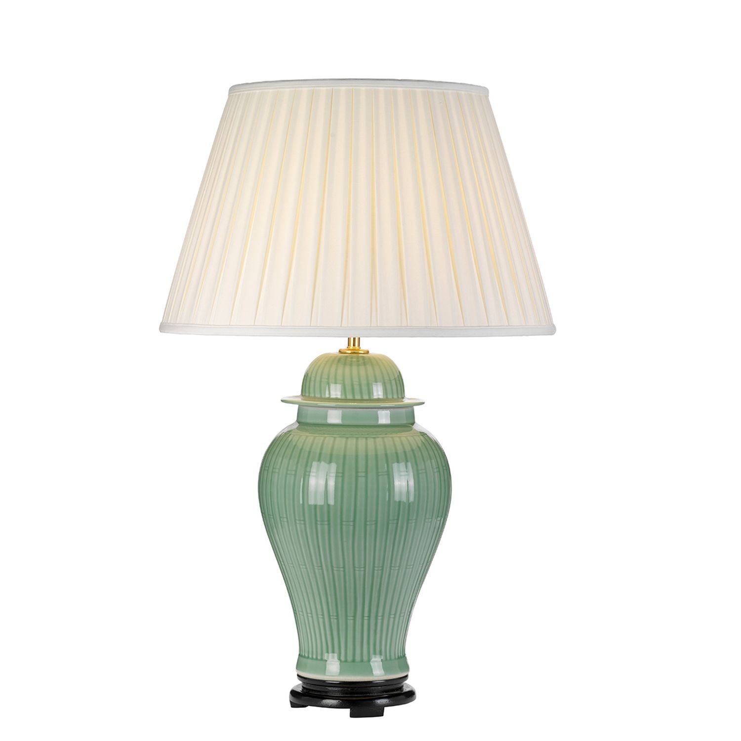 Tischlampe Creme Grün 81cm hoch Keramik Stoff