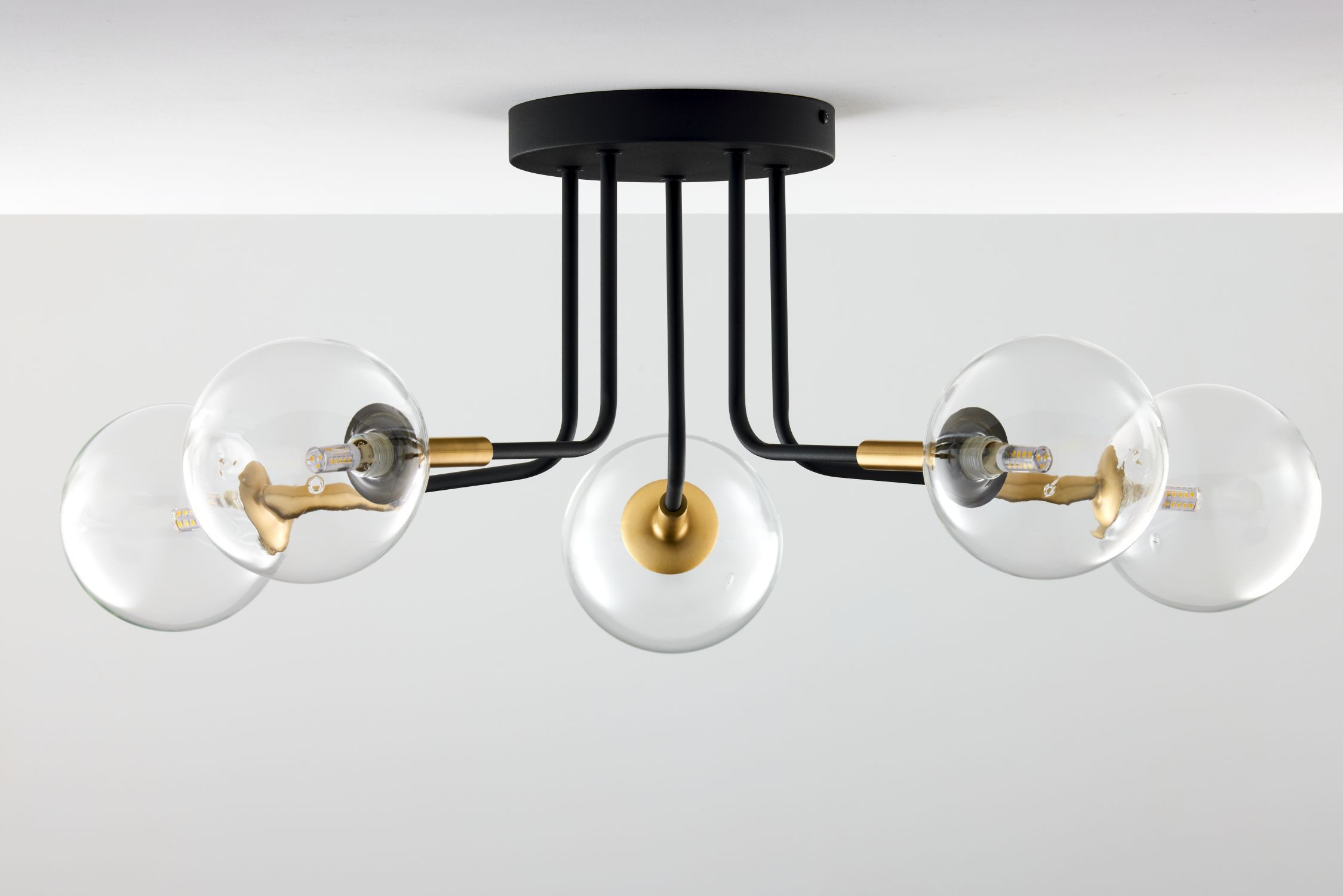 Deckenleuchte 5-flammig Metall Glas in Schwarz Gold G9 Deckenleuchte, Kronleuchter, Lampe, Duscharmatur, Leuchte