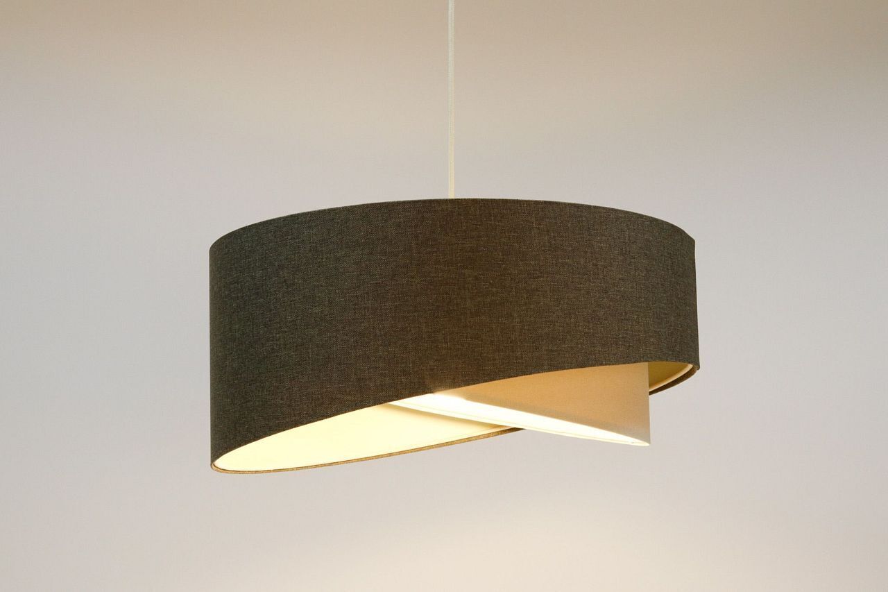 Hängeleuchte Grau Creme E27 rund D: 45 cm Stoffschirm Lampe, Deckenleuchte