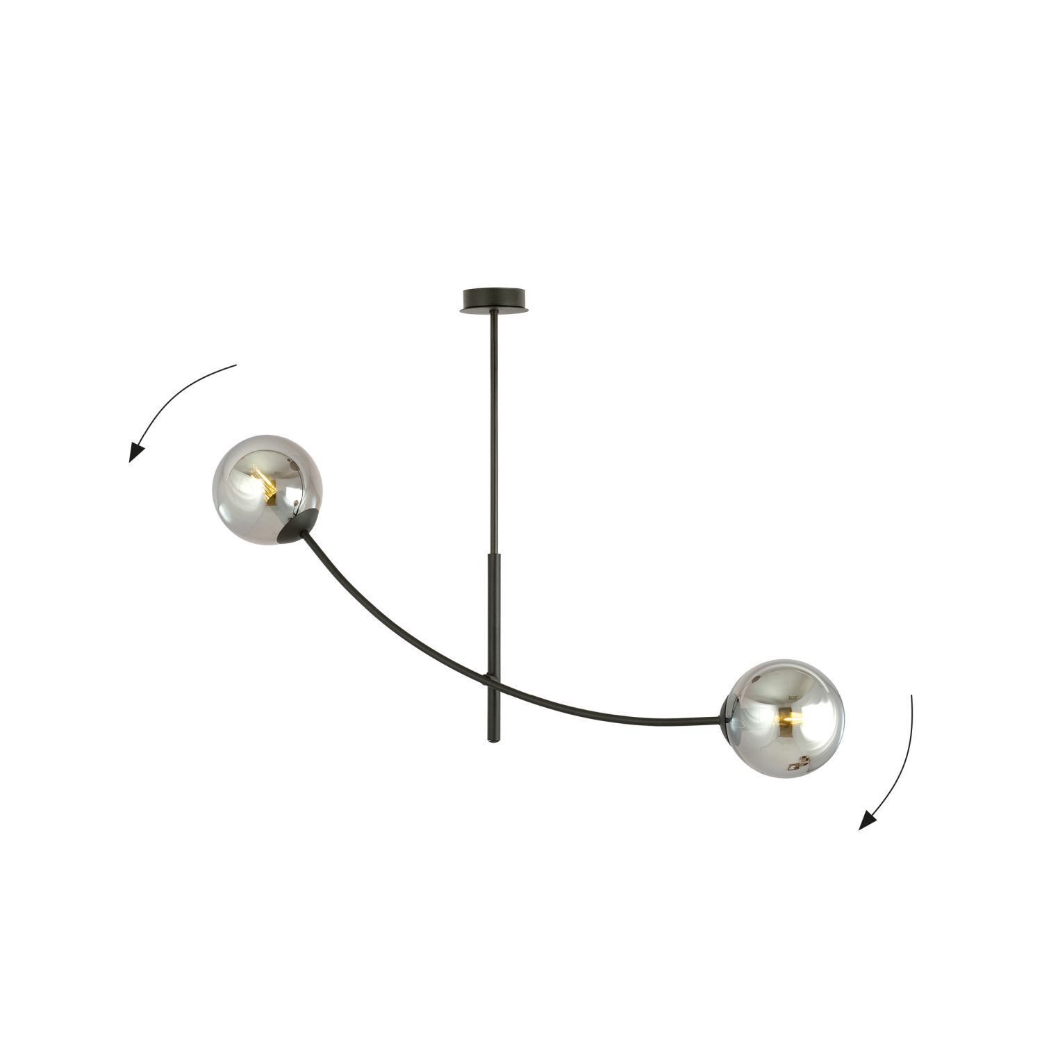 Lampe de plafond verre fumé métal L : 83 cm orientable E14 2 flammes Leuchter, Lampe