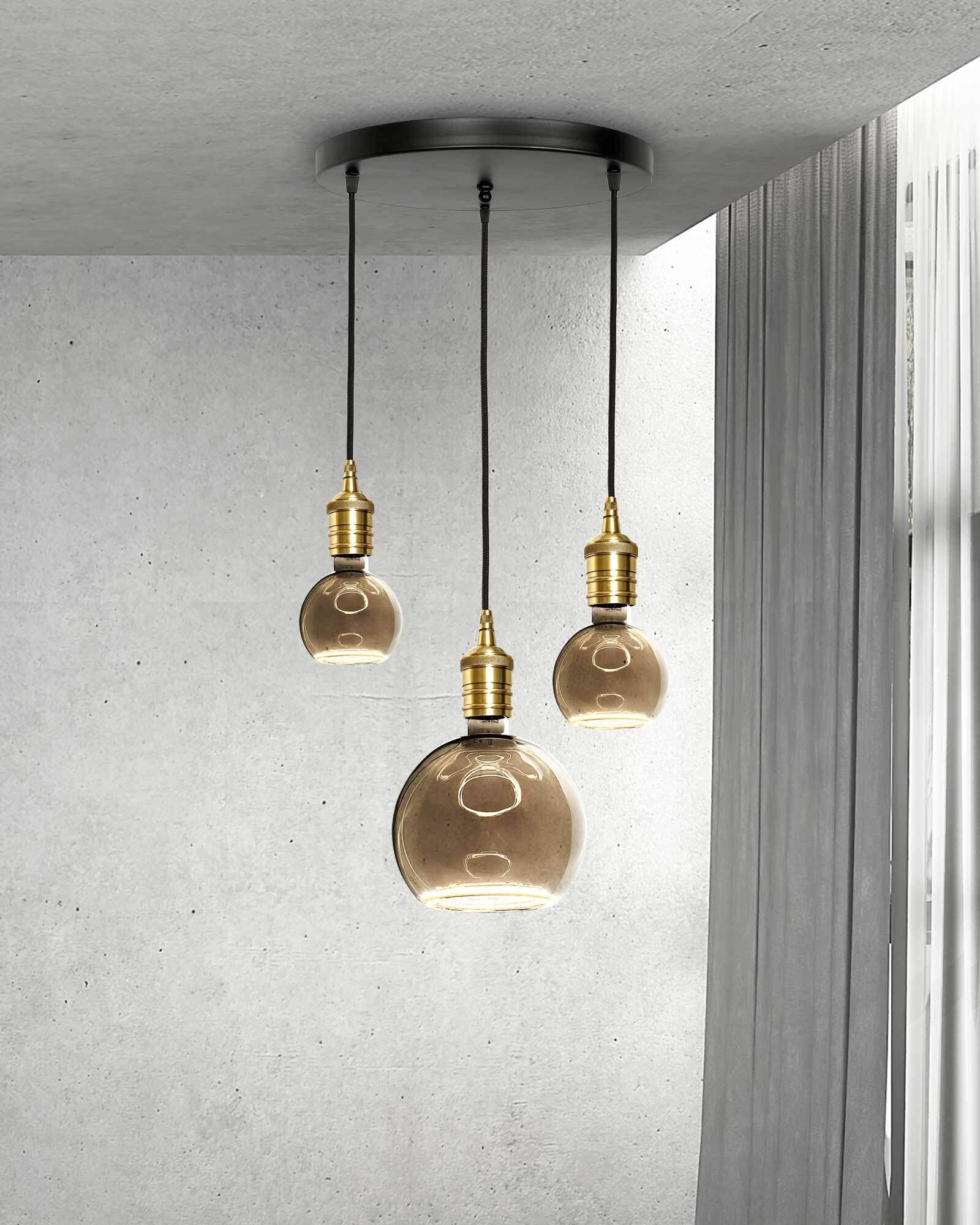 Hängelampe 3-flammig Schwarz Messing Eisen Ø 40 cm für E27 Lampe, Leuchte