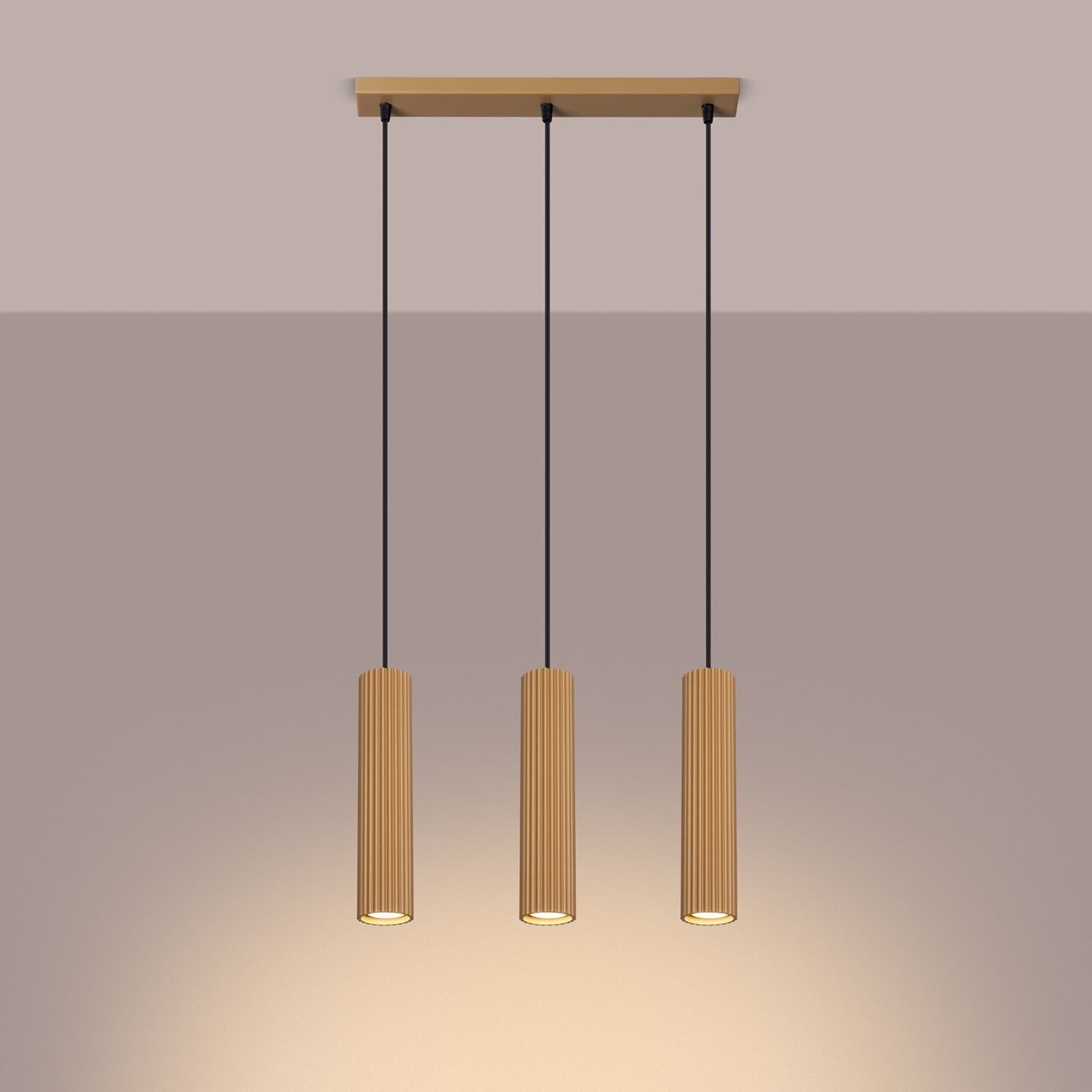 Lampe à suspendre en or L : 45 cm H : max. 98 cm 3-flamme GU10