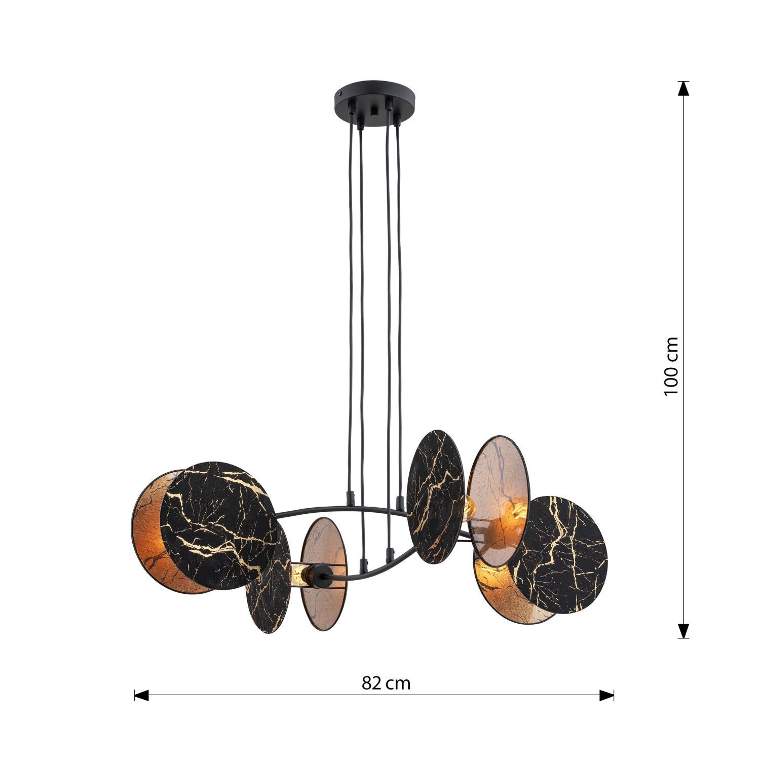 Hängelampe Marmor-Optik Schwarz Gold L: 82 cm Stoff Metall