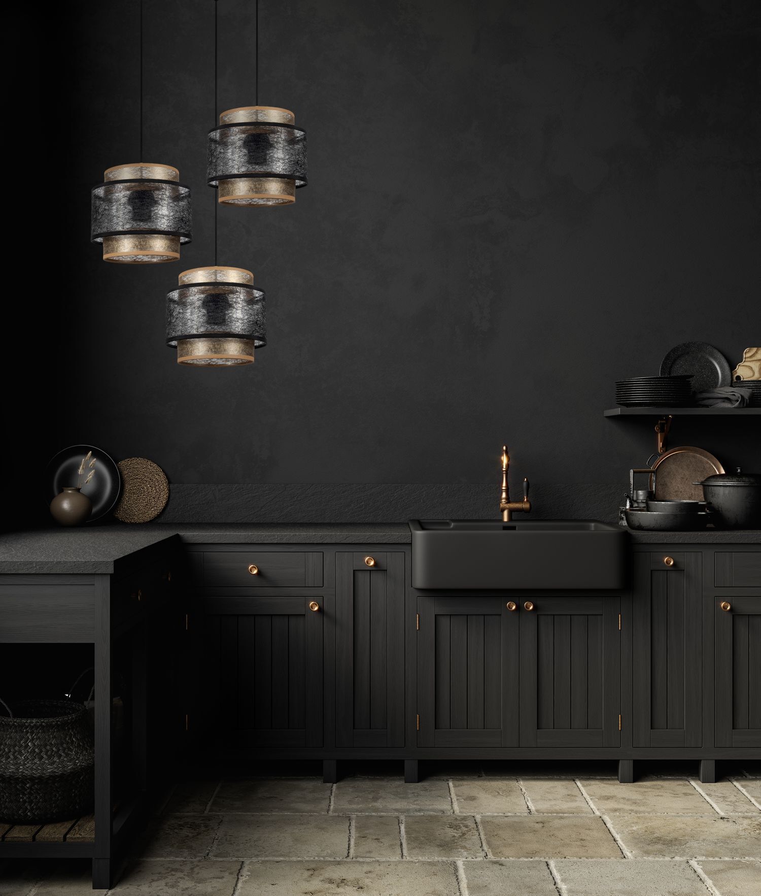 Hängelampe blendarm Schwarz Gold E27 Stoff Ø38 cm rund Innenarchitektur, Fußboden, Waschbecken, Bodenbeläge, Anrichte