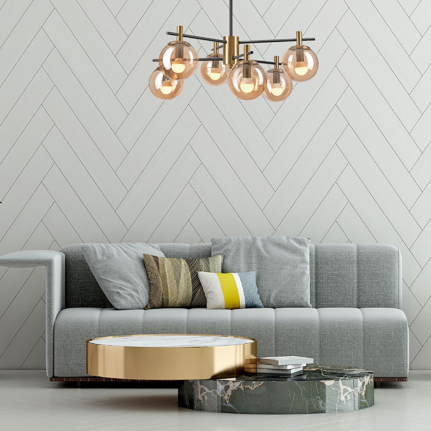 Deckenlampe Glas Metall in Gold Schwarz 6-flmg Modern Innenarchitektur, Lampe, Dekoration für Zuhause, Couch, Wohnzimmer