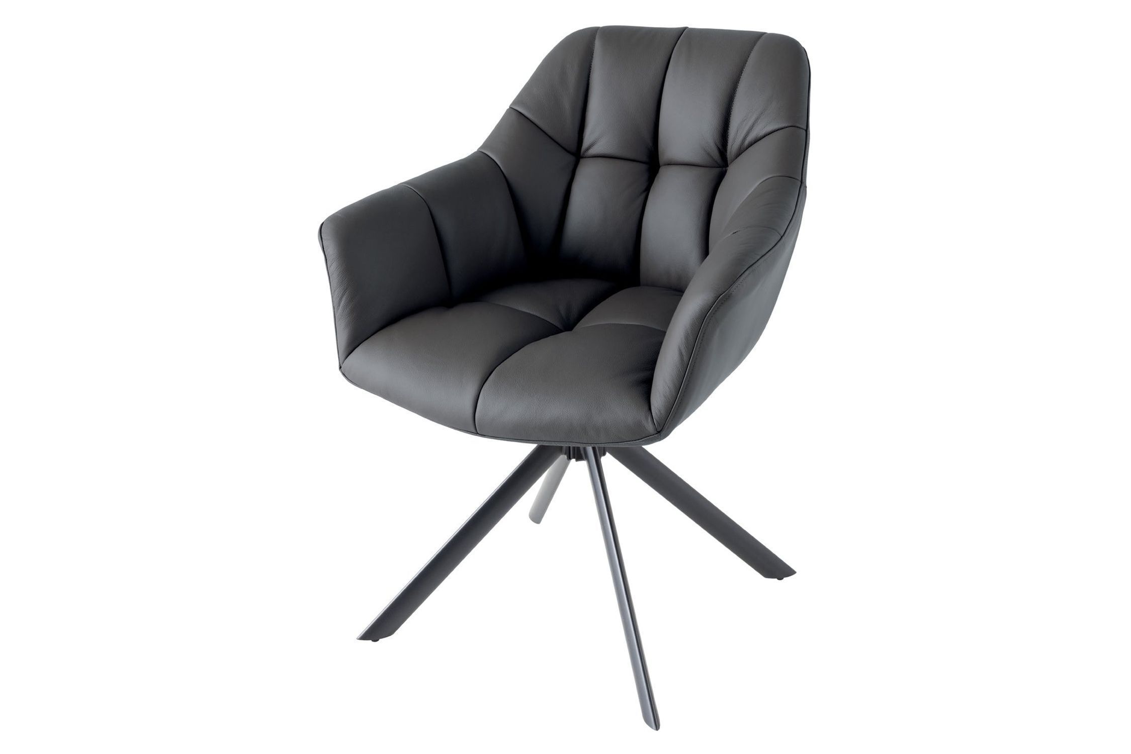 Bürostuhl Leder Metall B: 65 cm ohne Rollen Schwarz drehbar