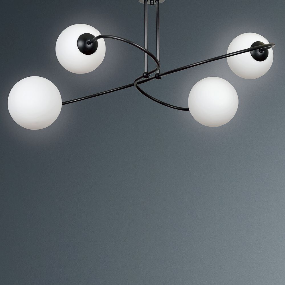 Deckenleuchte Metall Glas Schwarz Weiß Modern 4x E27 Leuchter, Lampe