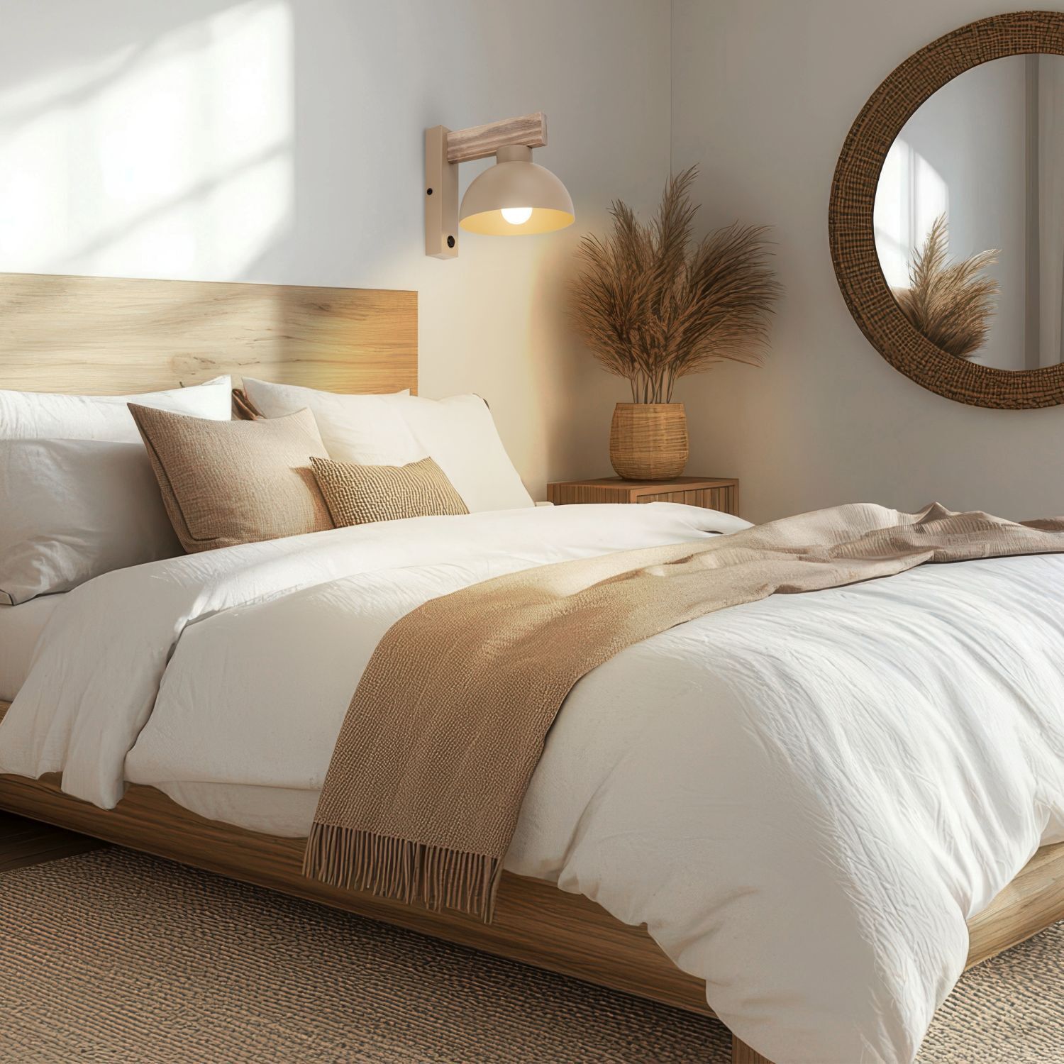 bett, bettkopf, bettdecke, kuscheldecke, naturton