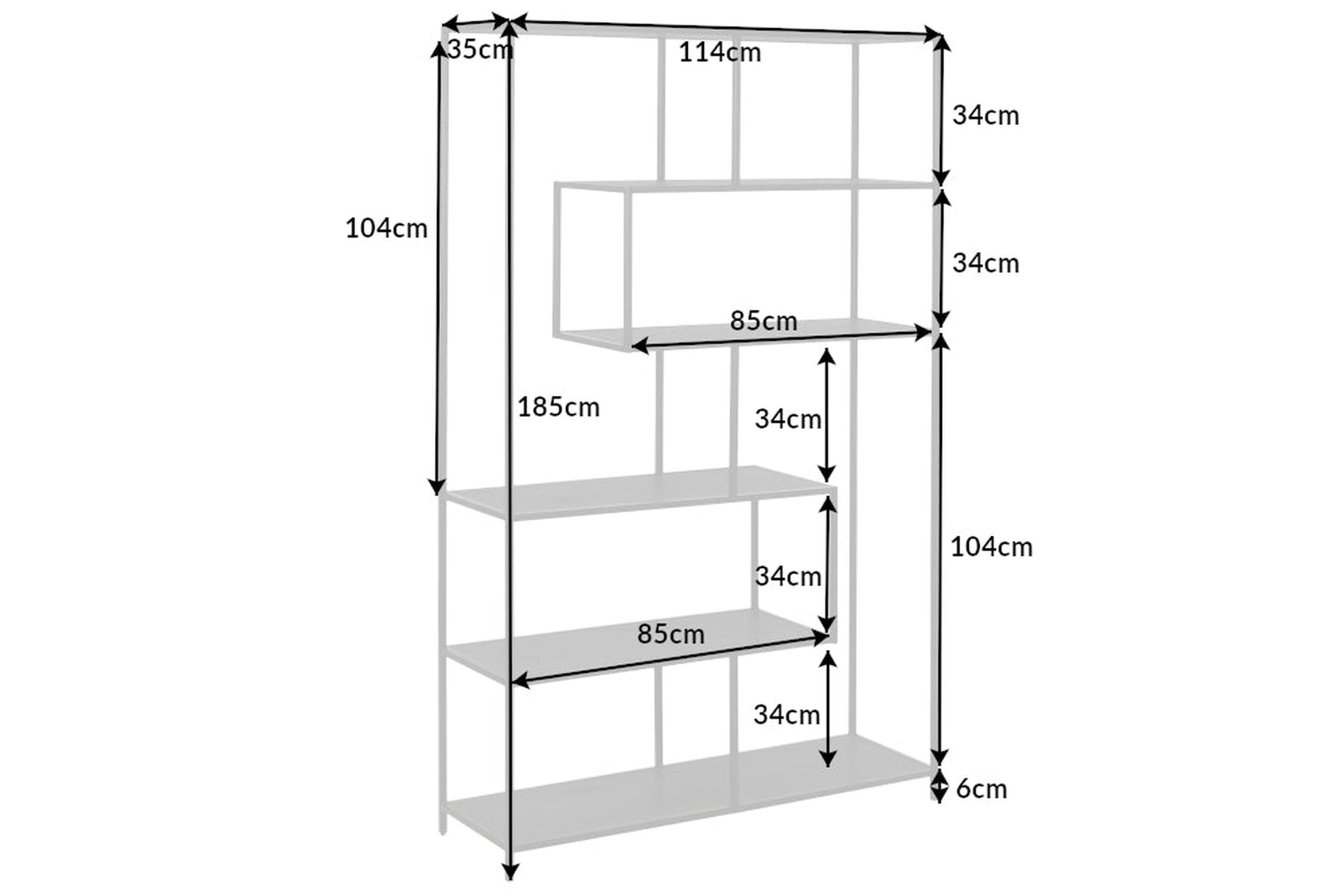 Standregal Schwarz 114 x 185 cm modernes Design VIVEN