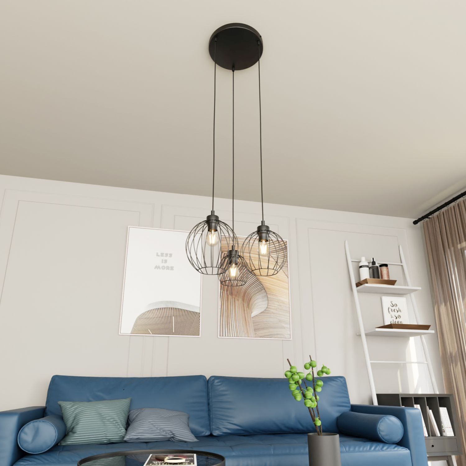 Lampe à suspendre métallique E27 3 flammes L:30 cm rond noir