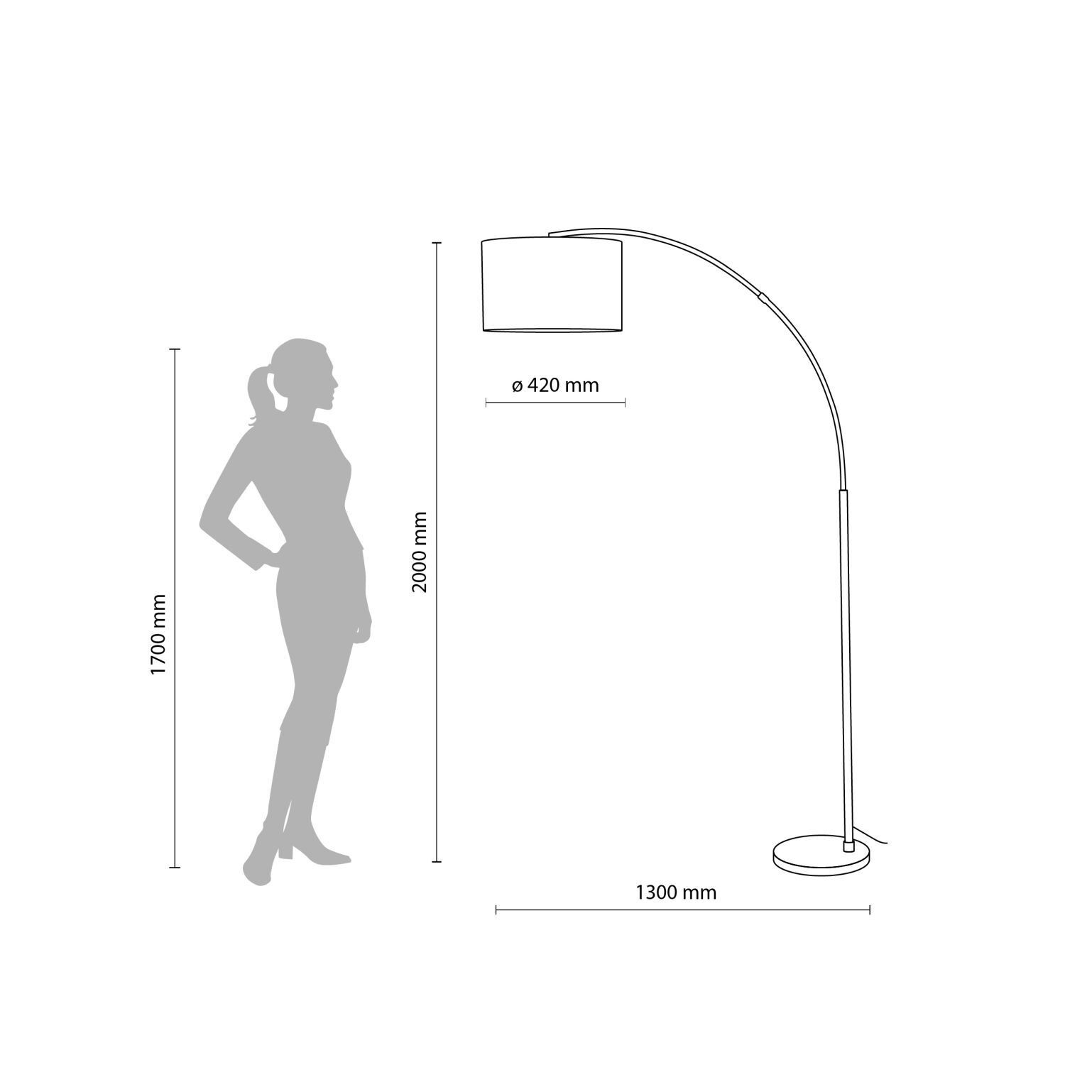 Bogenleuchte 200 cm verstellbar Stoff Metall Schwarz Beige E27 Diagramm, Handlung, Lampe, Person