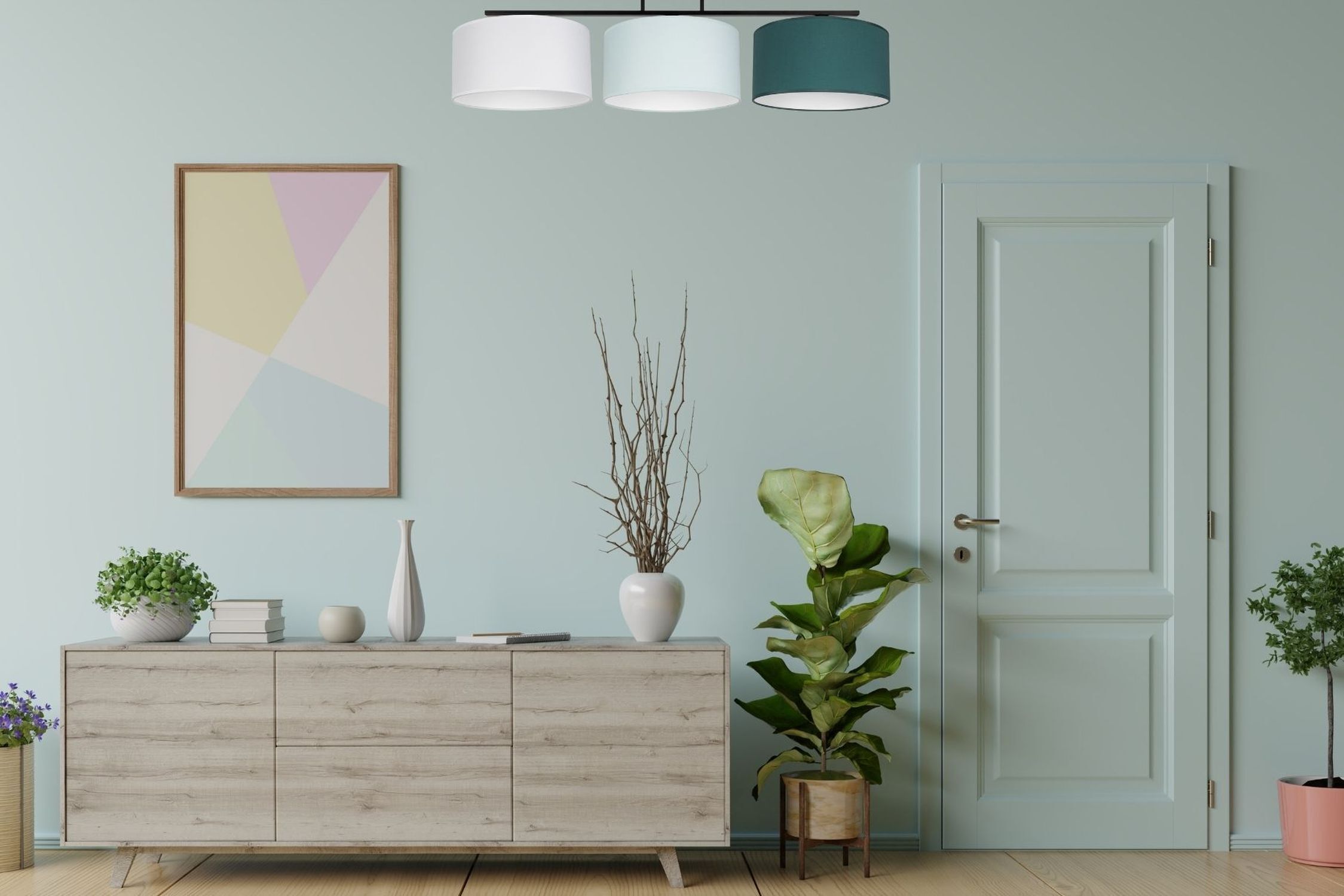 Lampe de plafonnier Tissu Blanc Menthe Vert E27 L:100 cm faible éblouissement Pflanze, Pflanze im Topf, Innenarchitektur, Anrichte, Blumen-Arrangement