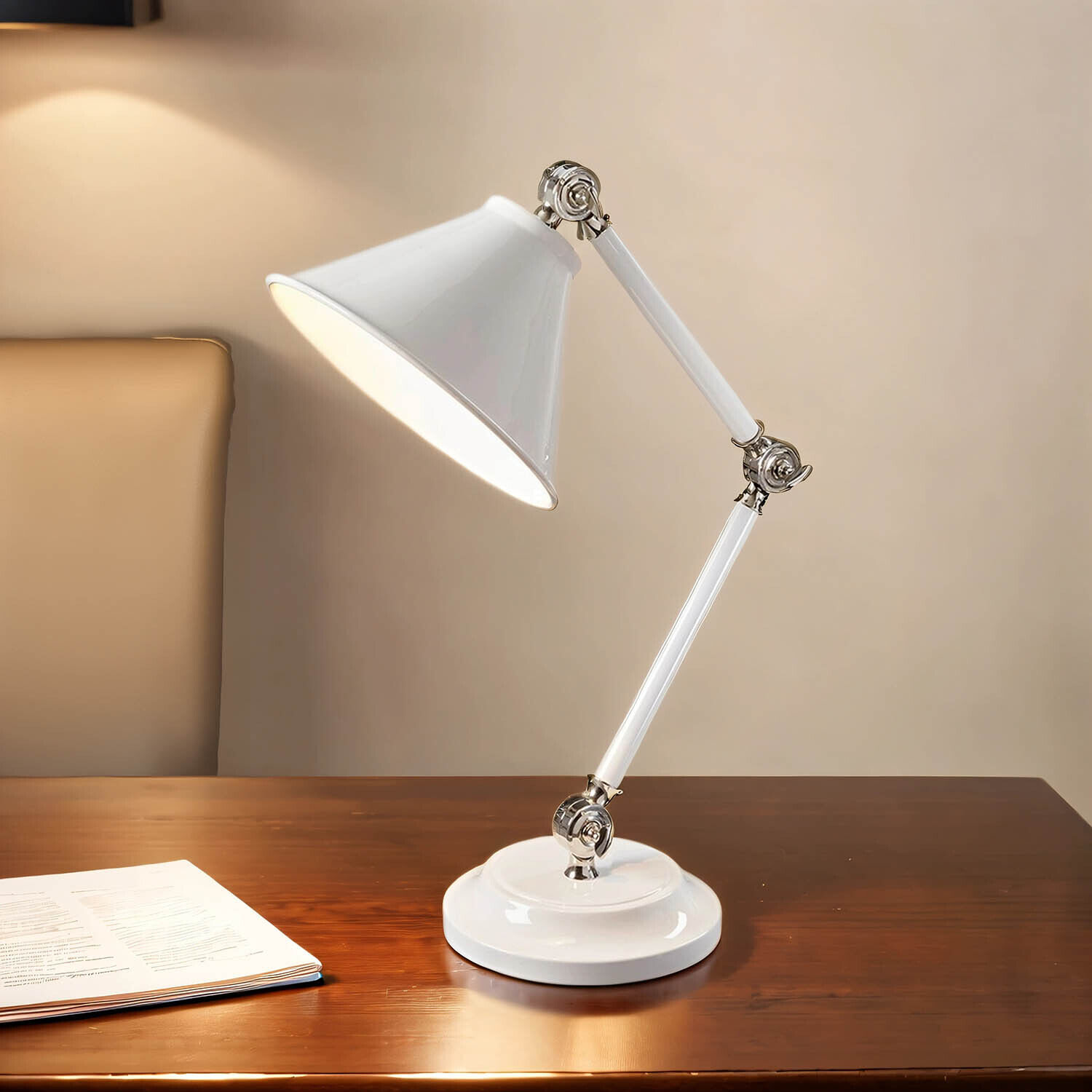 Lampe de bureau articulée design industriel blanc