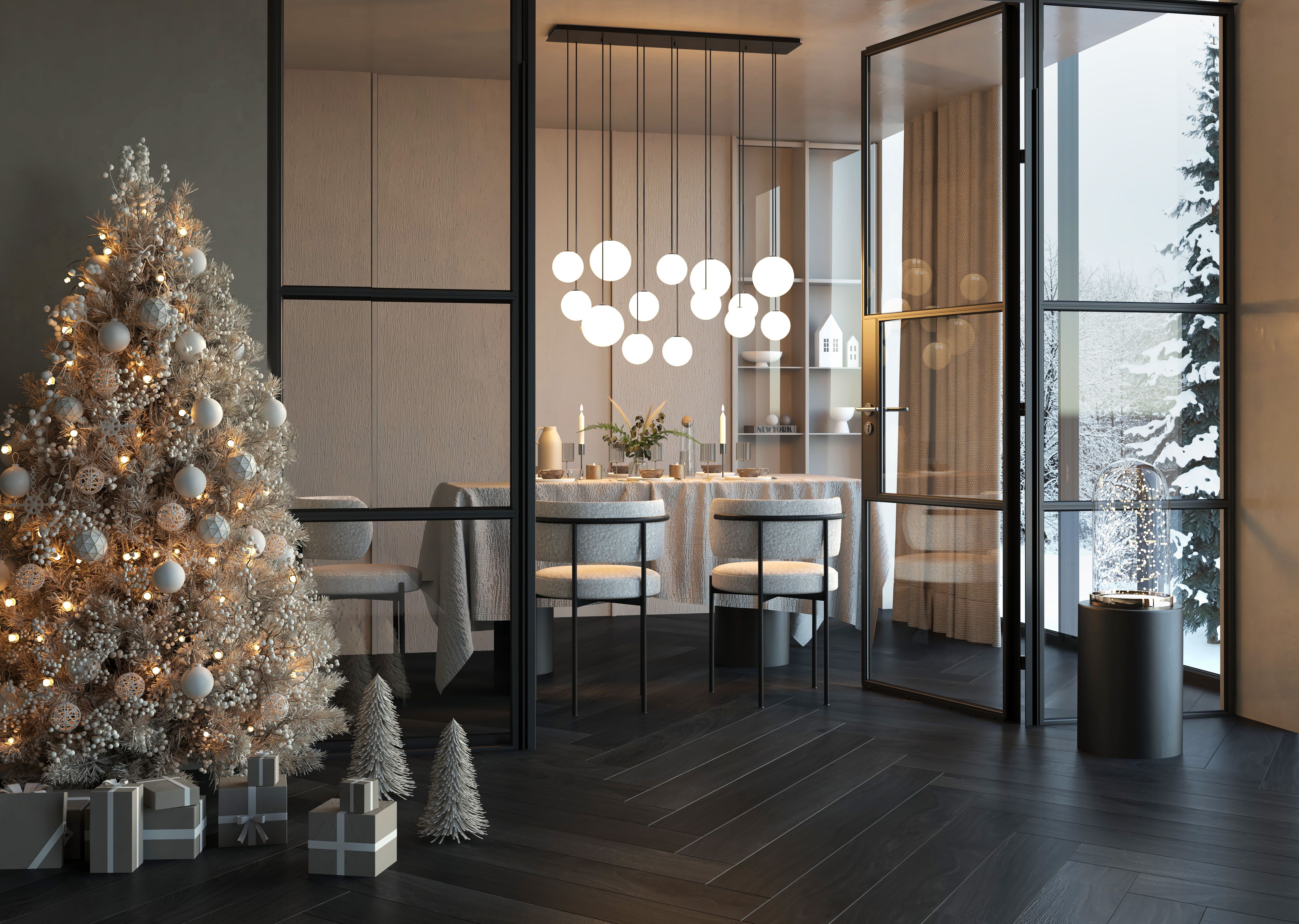 Große Pendelleuchte Glas Metall Schwarz Weiß G9 14-flmg Weihnachtsbaum, Weihnachtsdeko, Wohnzimmer, Tischdeko, Lichtkugeln