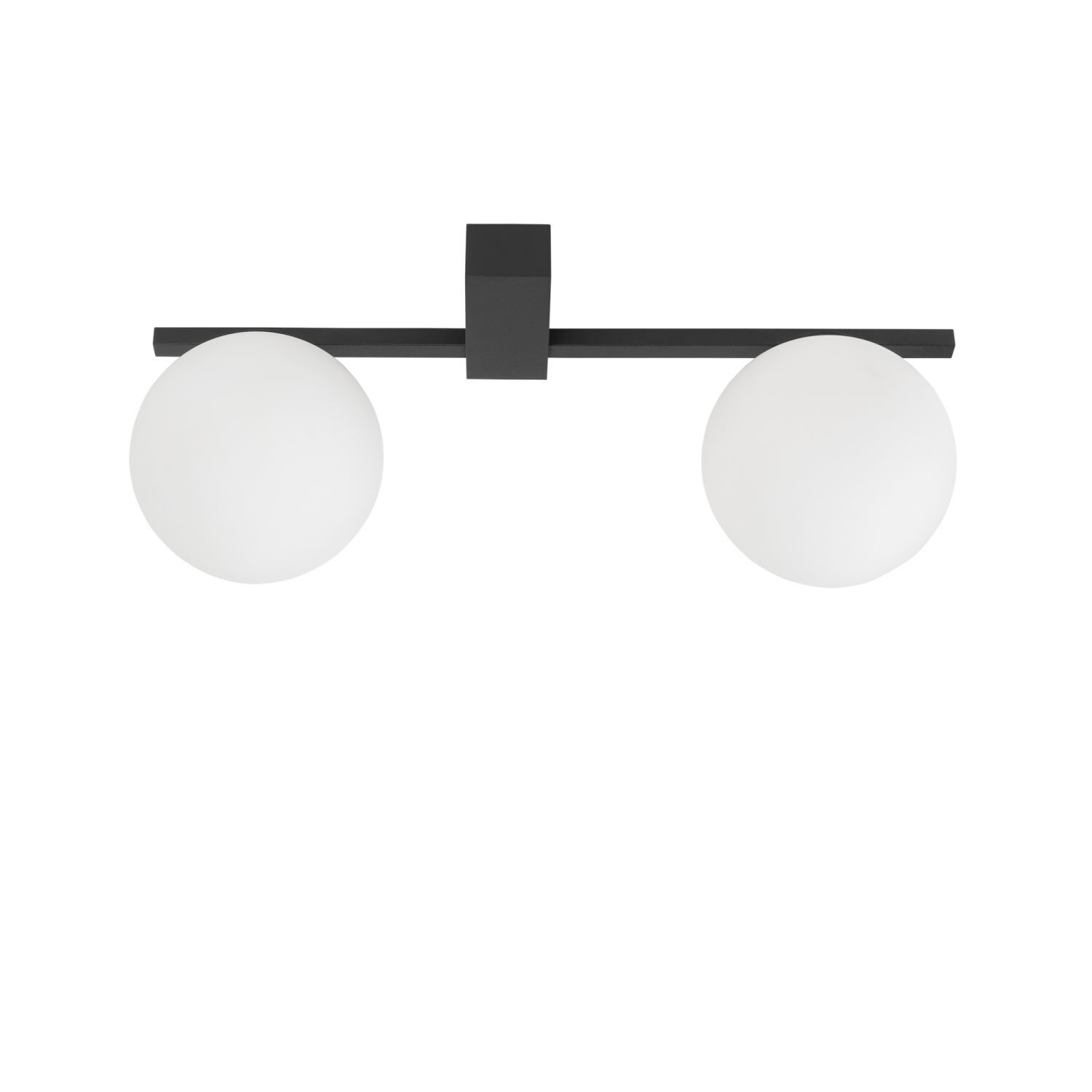 Plafonnier à 2 flammes G9 48 cm de long Noir Blanc Verre Boule