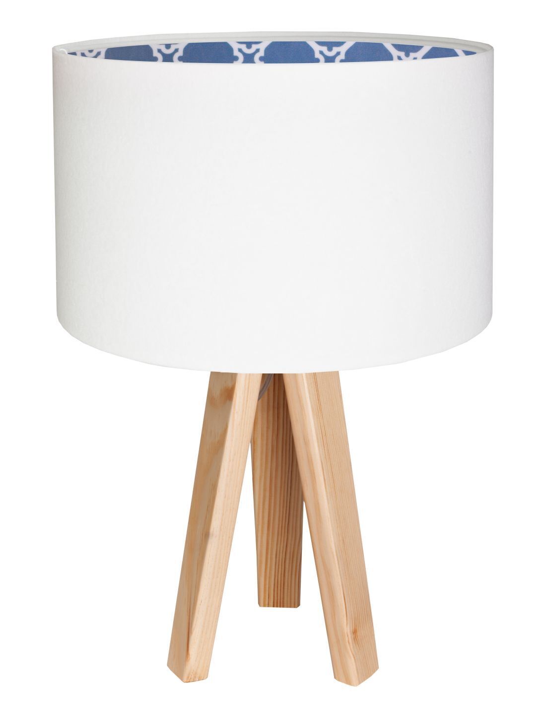 Lampe de table KIRA Blanc Bleu Rétro Trépied 46cm Bois