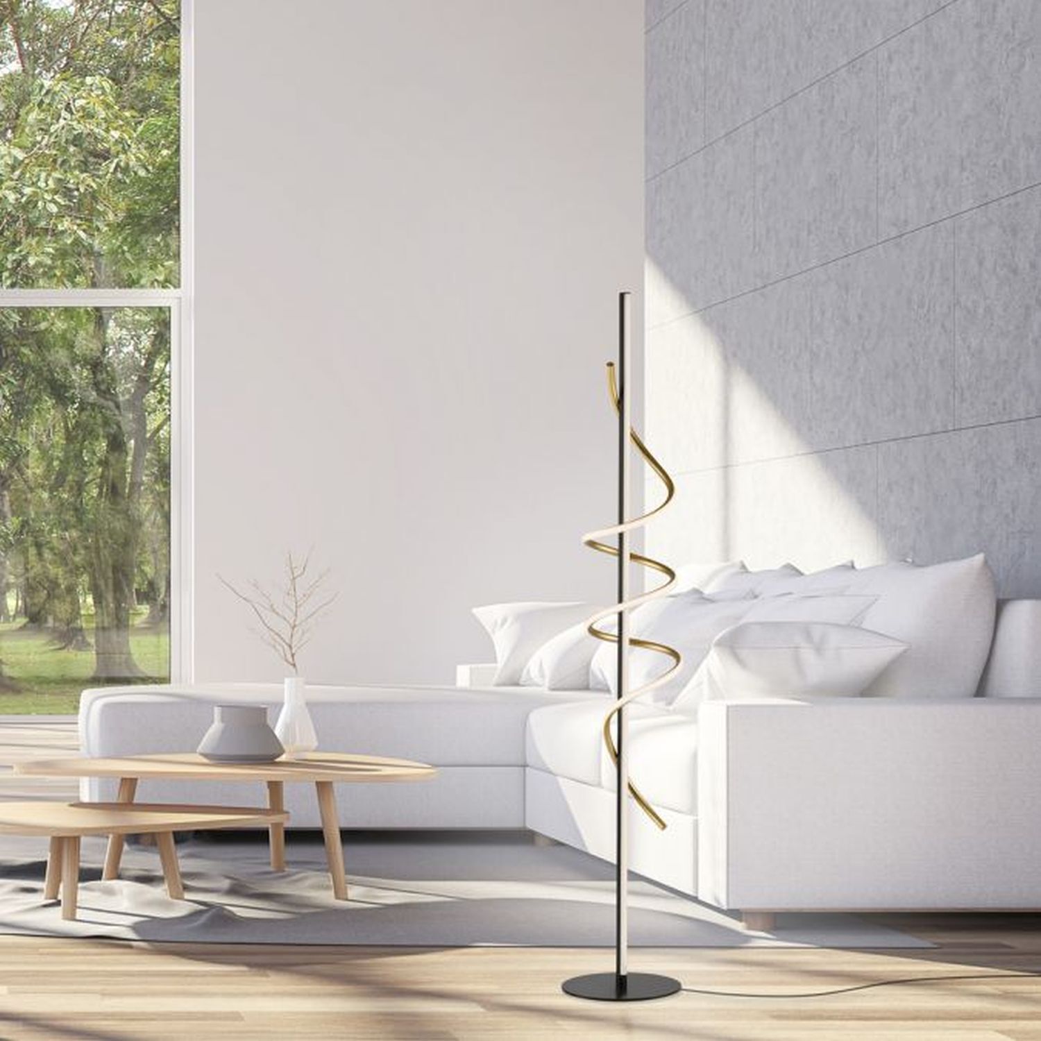 Lampadaire LED à intensité variable 144 cm 3000 lm noir laiton Lampe, Stehlampe, Mobiliar