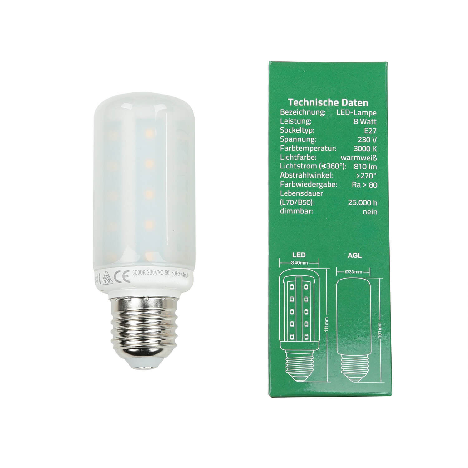 LED Leuchtmittel Röhrenlampe E27 GreenLED Kolbenlampe - LM107