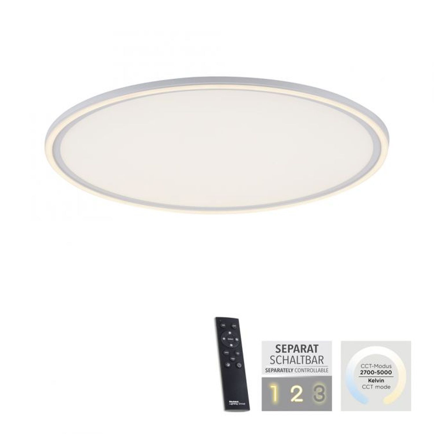 5dddb07e91c044e9ad452e6e774a028e deckenleuchte, LED-Licht, Rundleuchte, rahmenlos, Fernbedienung