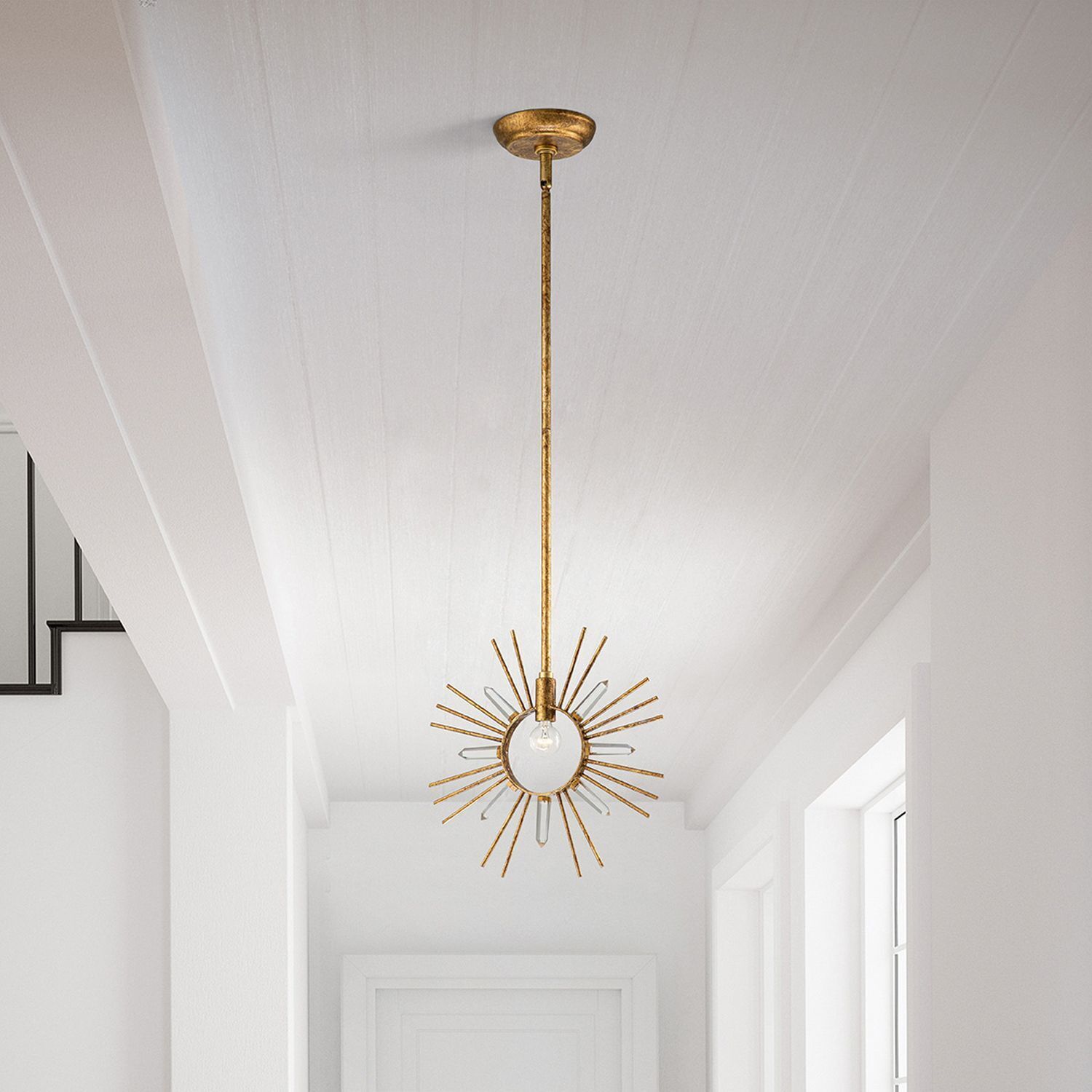 Hängelampe Gold B: 30,5 cm H: max. 127 cm Metall Kristall