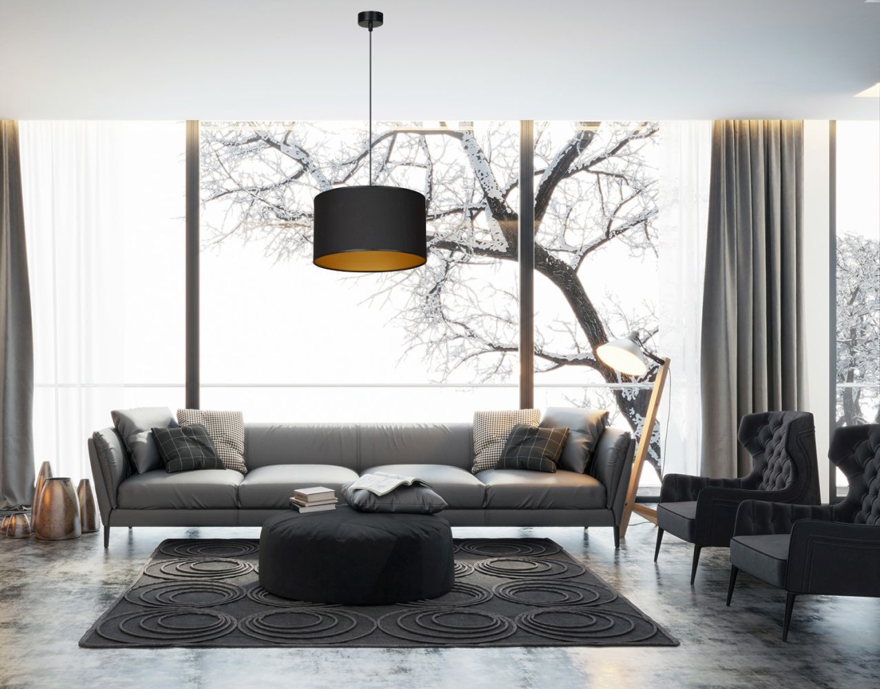 Hängeleuchte Schwarz Gold Stoff Ø35cm YENNA Wohnzimmer Dekoration für Zuhause, Mobiliar, Wohnzimmer, Zimmer, Lampe