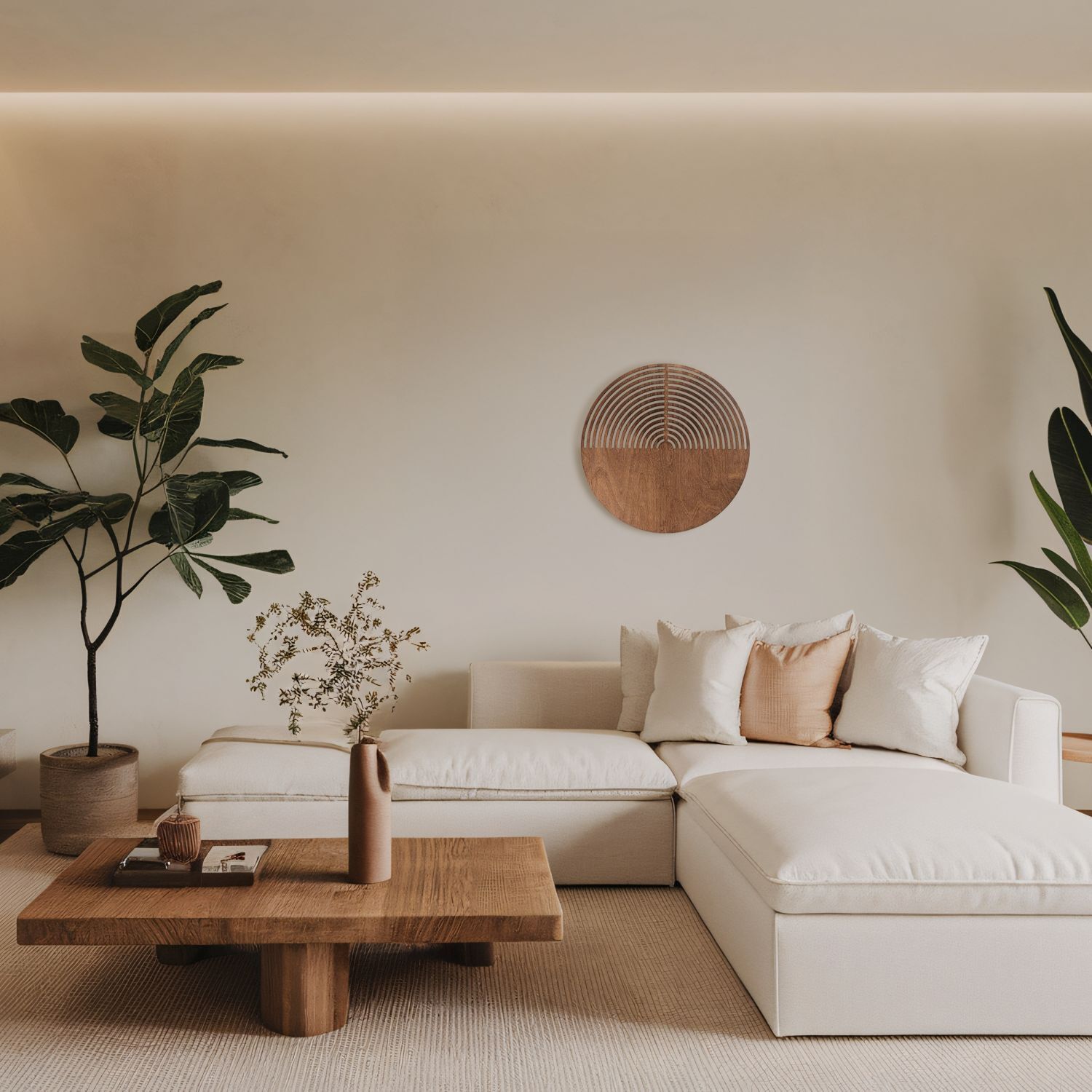 Wandleuchte Holz indirekt B:40 cm G9 Eiche 2-flammig sofa, sectionals, wohnzimmer, kaffeetisch, pflanze