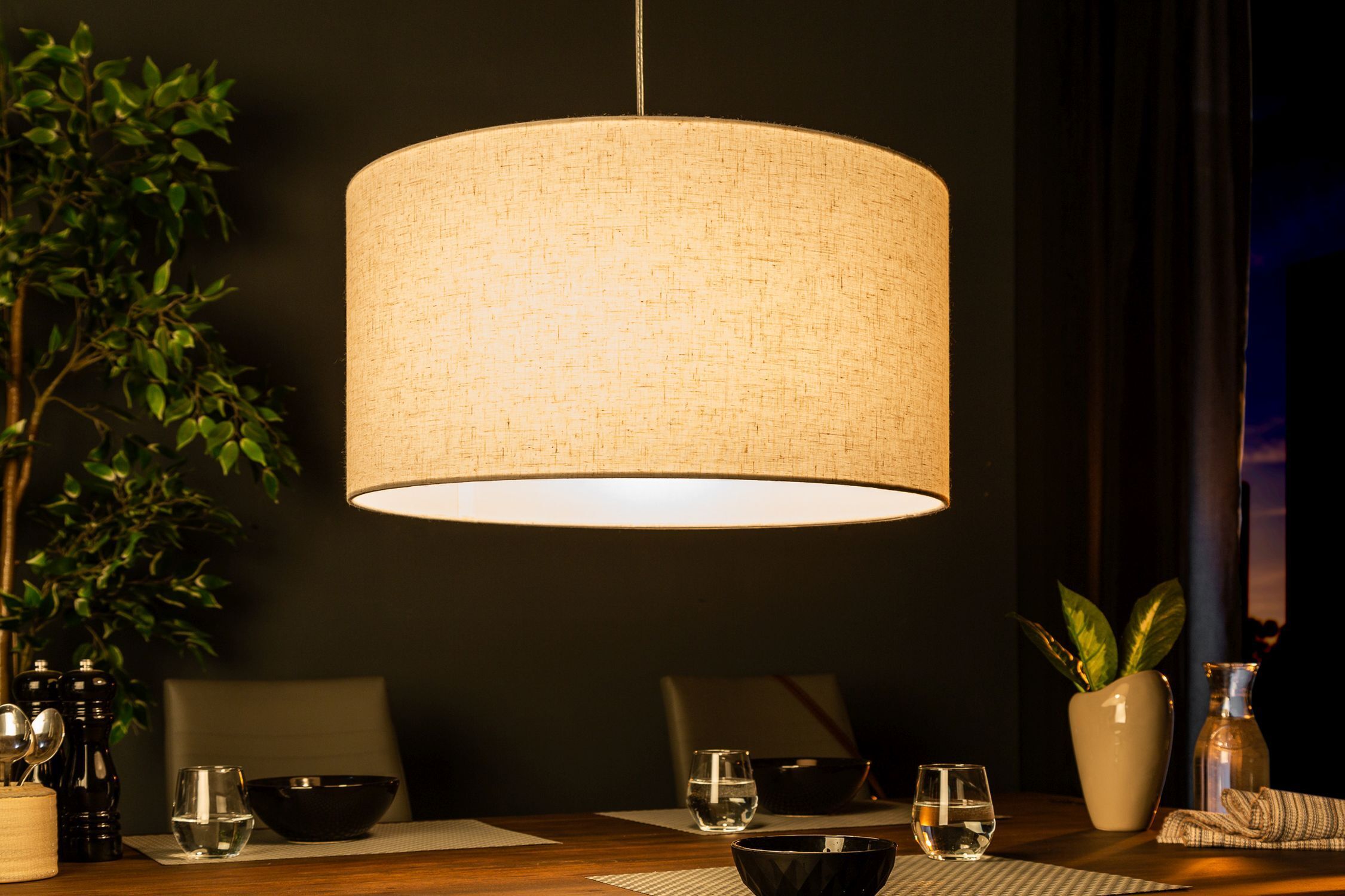 Suspension ronde tissu E27 Ø55 cm Moderne en naturel