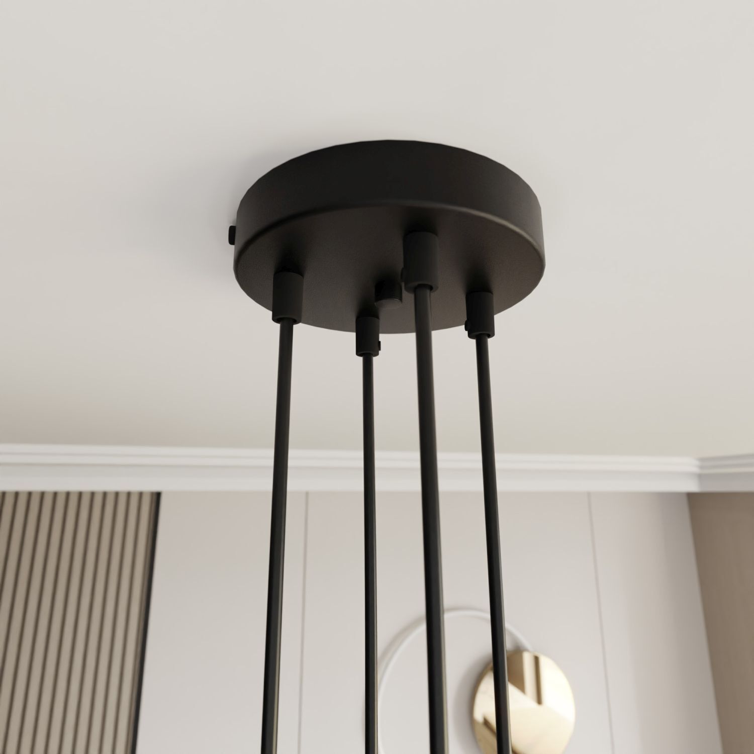 Hängelampe Marmor-Optik Schwarz Gold L: 82 cm Stoff Metall