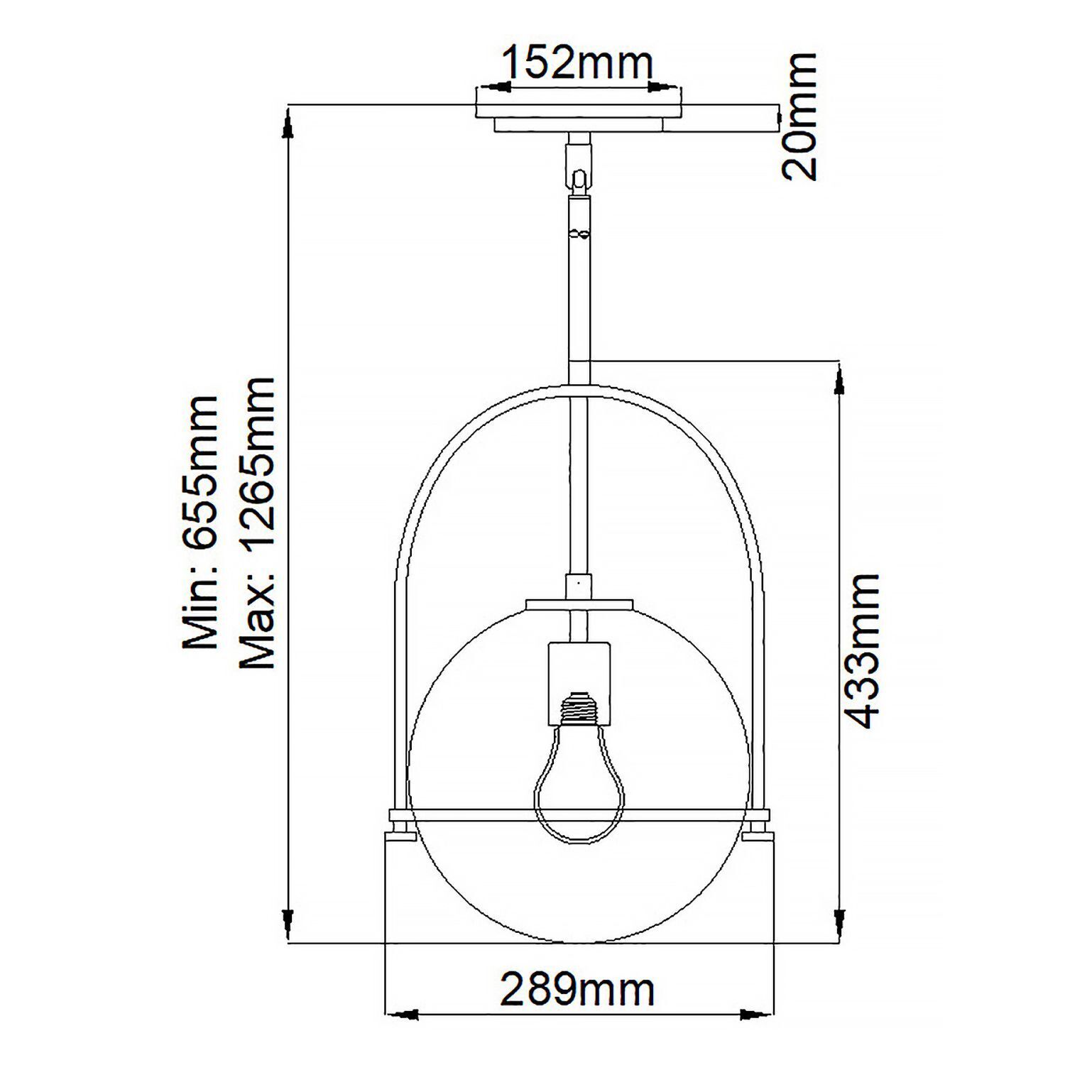 Lampe à suspendre métal verre rond D : 28,9 cm E27 Vintage