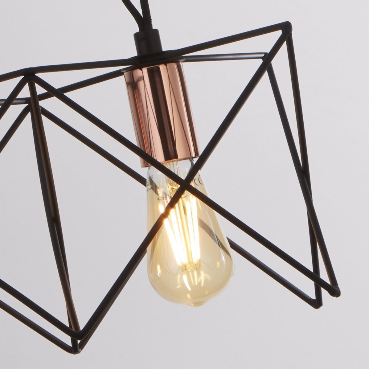 Lampe à suspendre 3 flammes E27 en noir cuivre L : 55 cm