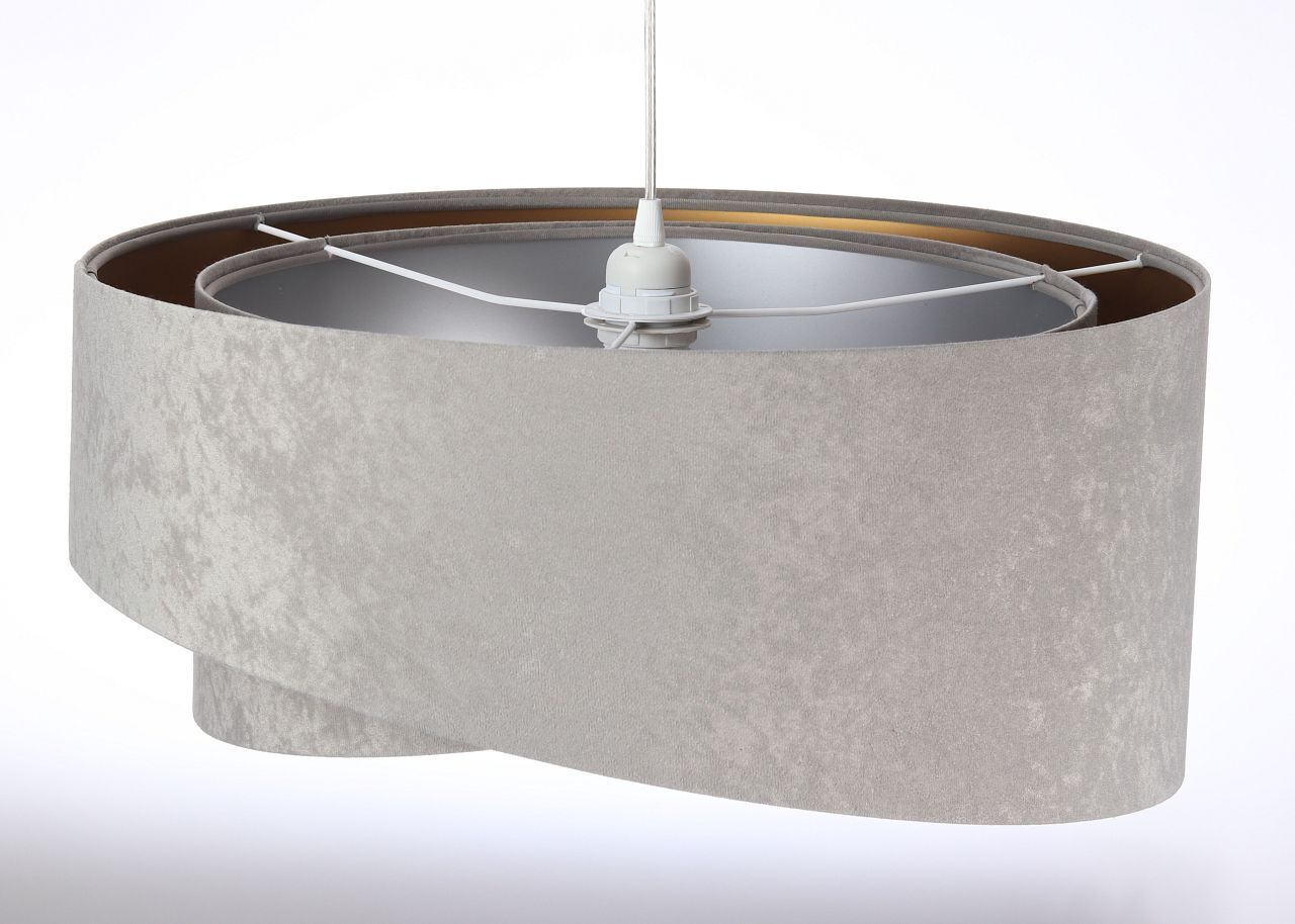 Runde Hängelampe E27 D: 50 cm Grau Gold Silber Stoffschirm