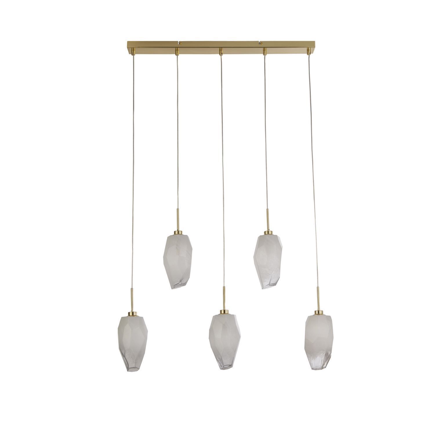 Lange Pendelleuchte Glas Metall 78 cm in Messing Weiß