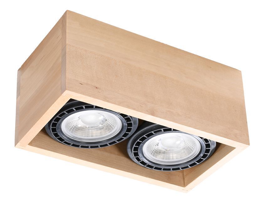Plafonnier bois carré petit pour 2x GU10 confortable