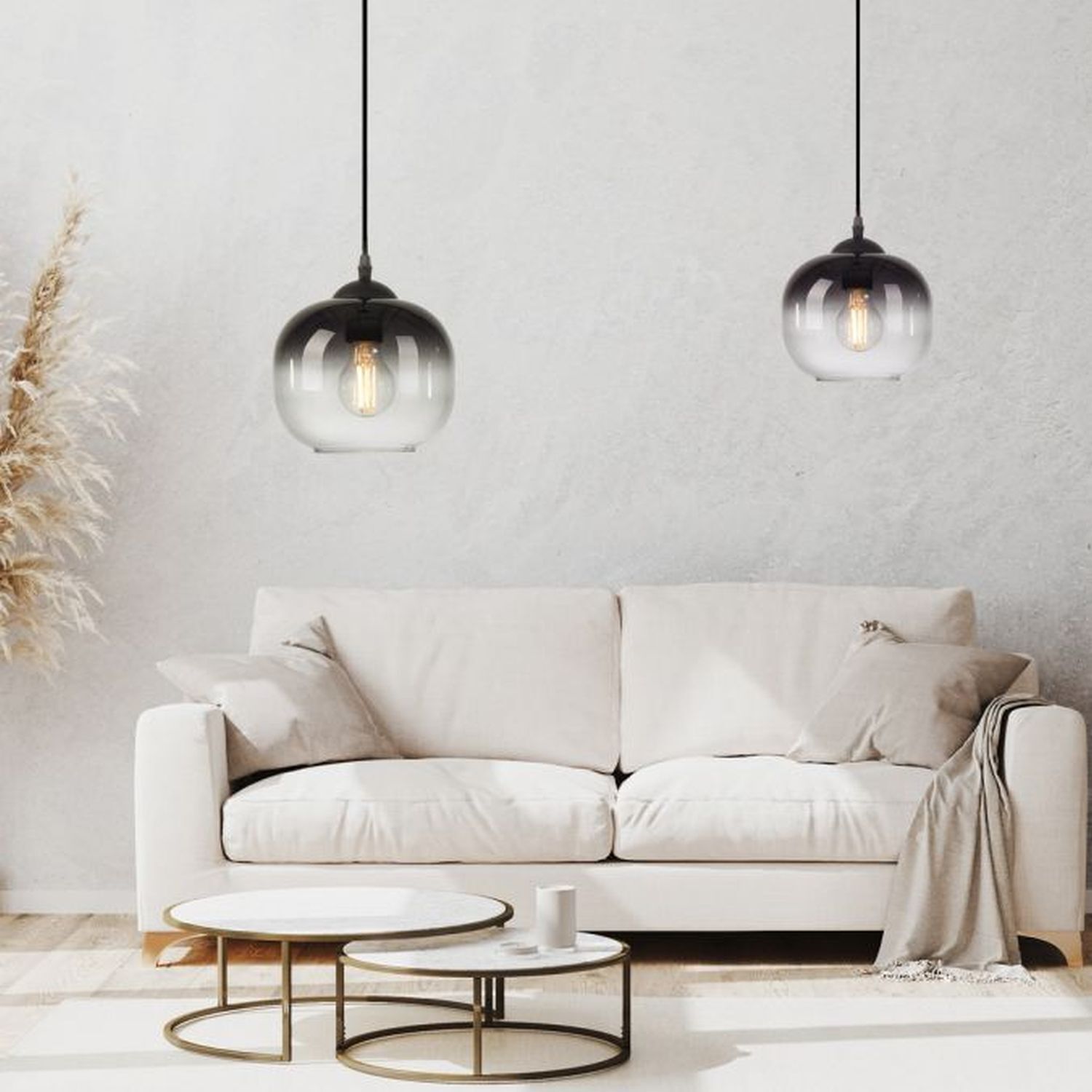 Hängelampe Glasschirm Rauchgrau Schwarz E27 Ø19 cm rund Lampe, Couch, Mobiliar, Inneneinrichtung