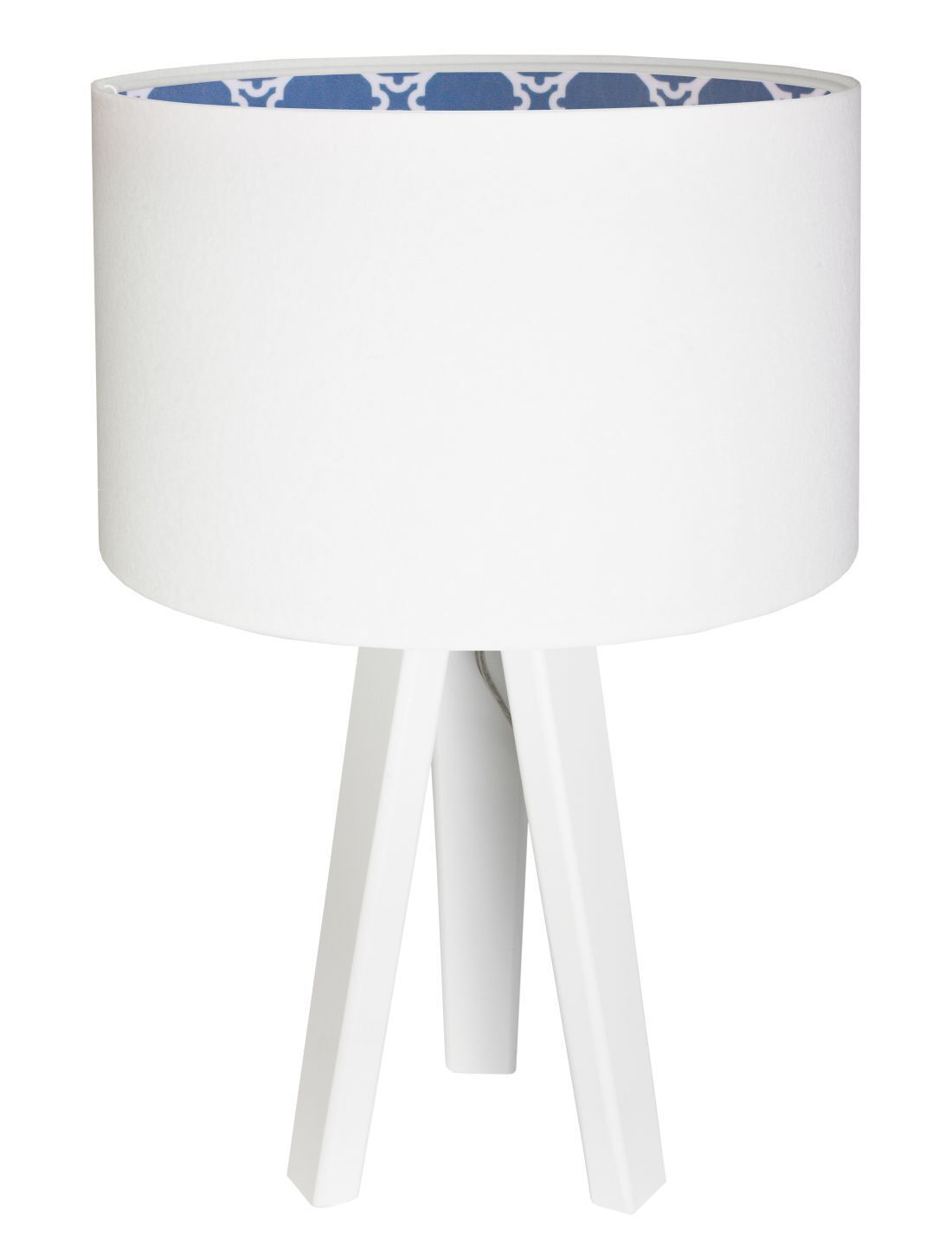 Lampe de table bois trépied blanc bleu 46cm rétro KIRA