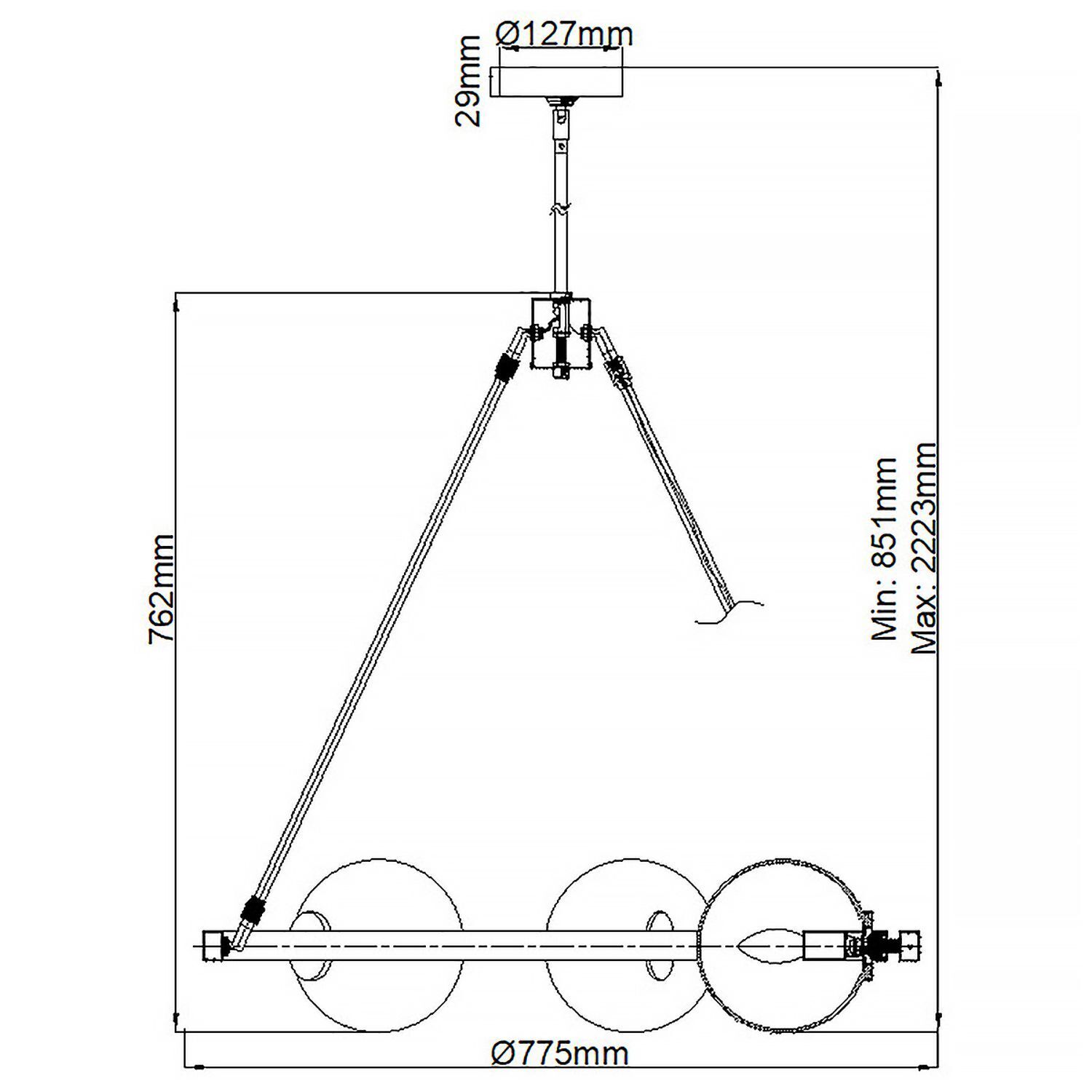 Hängelampe Esstisch Metall Rauchglas Ø 77,5 cm Stativ
