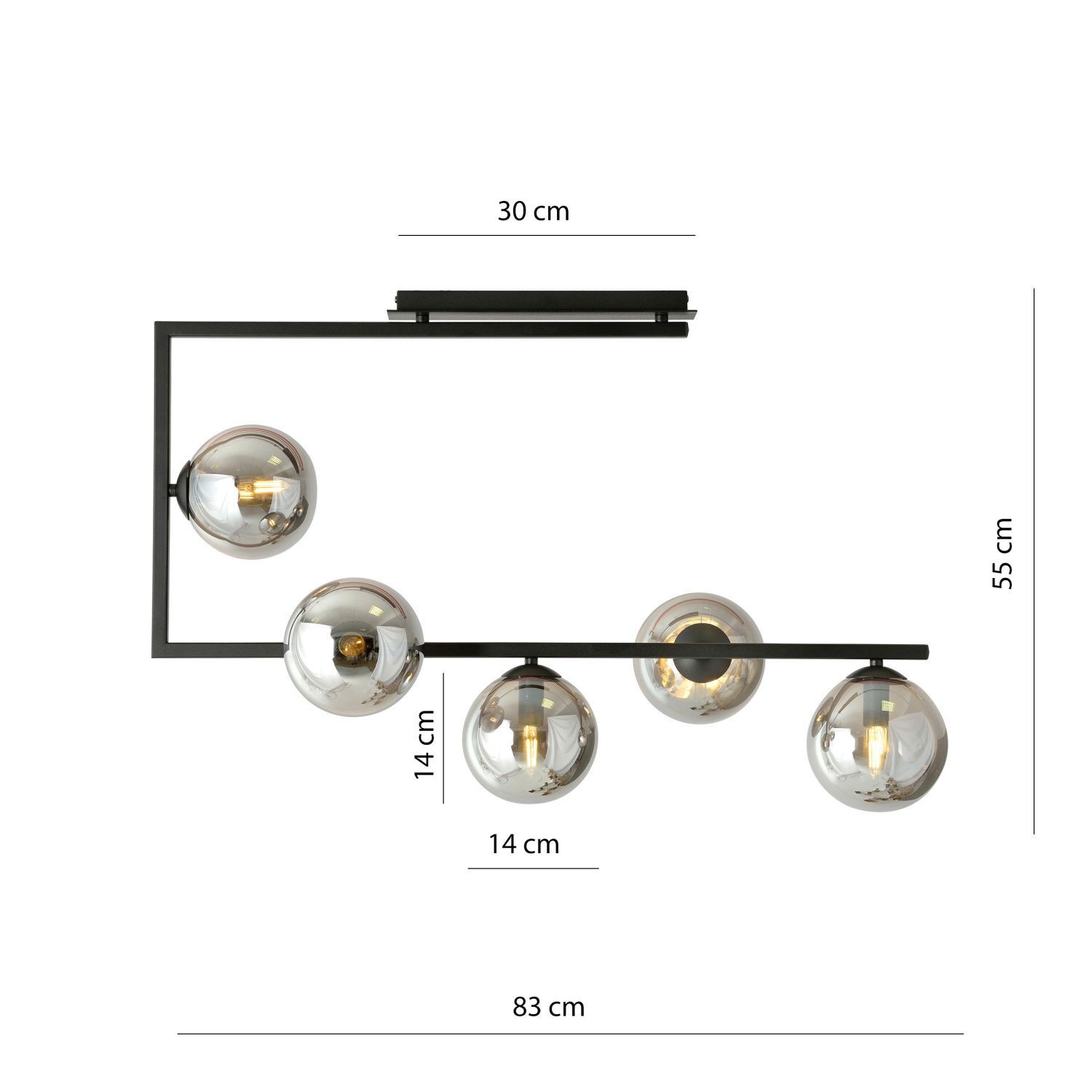 Plafonnier verre fumé métal 83 cm de long H : 55 cm grand