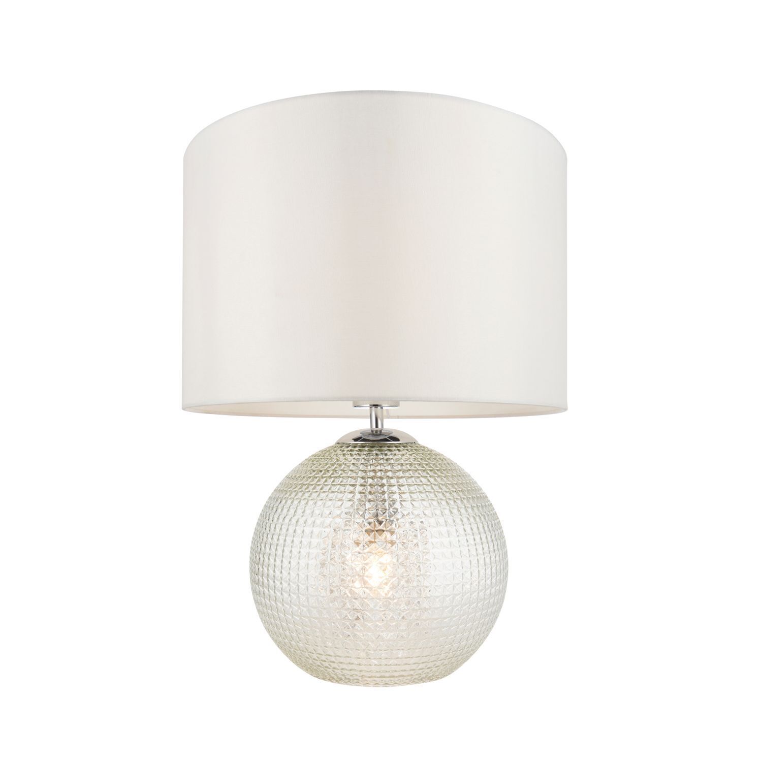 Lampe de table verre cristal tissu base éclairée blanc