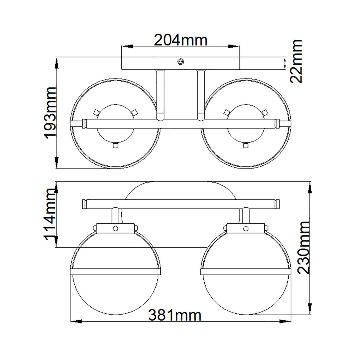 Wandleuchte Badezimmer Kugelschirm IP44 38,1 cm breit 2x E14 Diagramm, Handlung, CAD-Diagramm, Granate