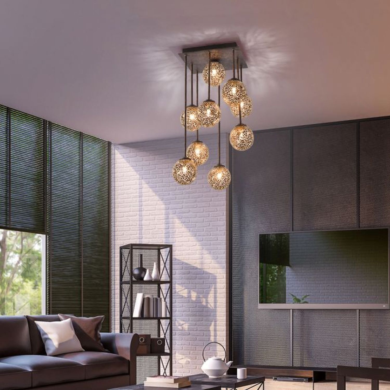 Rustikale Deckenlampe Metall G9 9-flammig Kugeln Gold Innenarchitektur, Inneneinrichtung, Kronleuchter, Lampe, Wohnzimmer