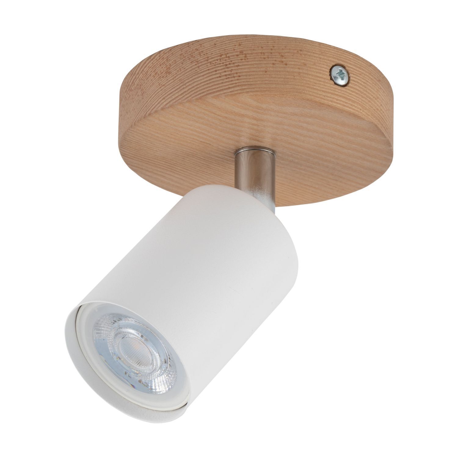 Spot Lampe Holz Metall Ø 10 cm schwenkbar Weiß Natur