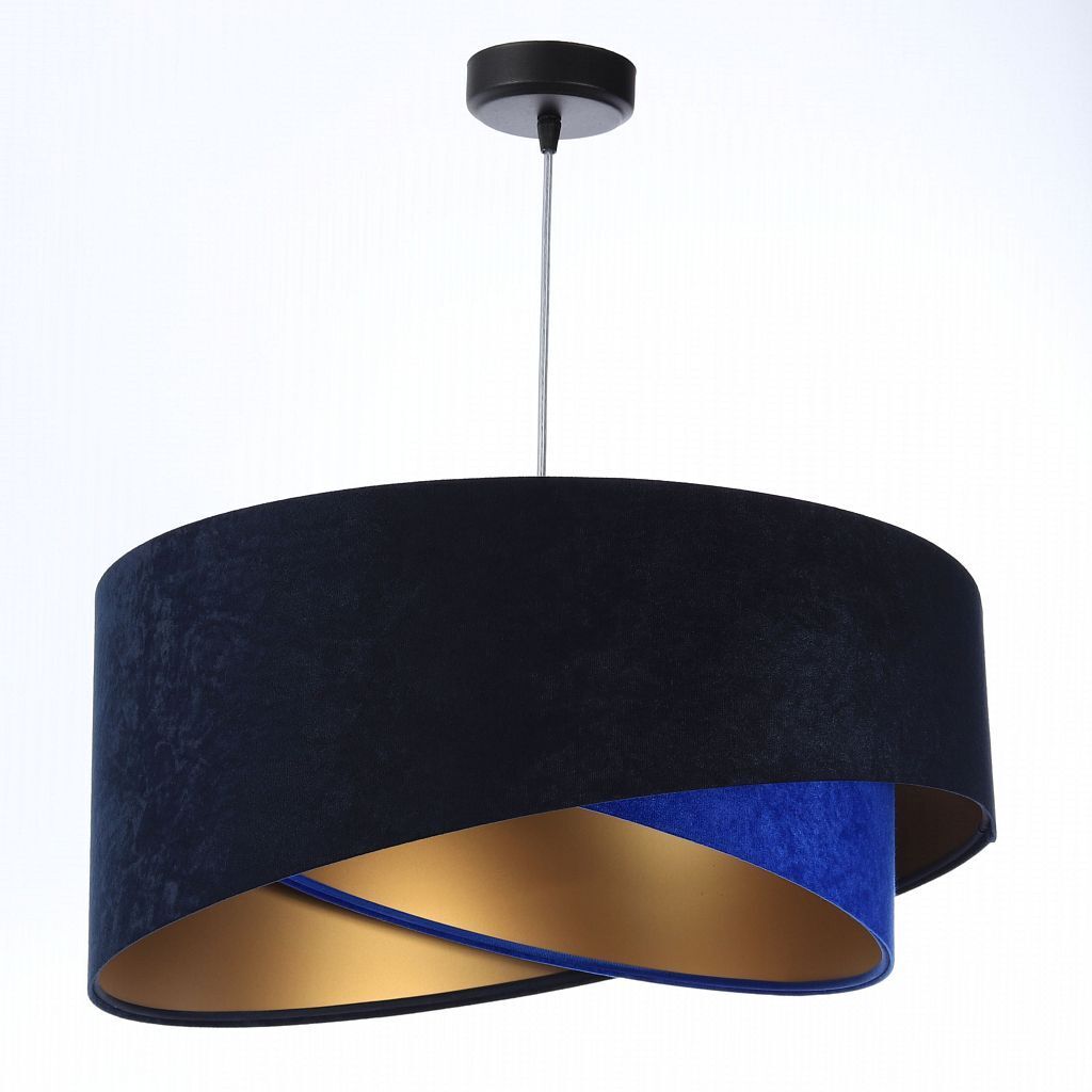 Lampe à suspendre Bleu Or E27 Ø 50 cm Tissu Abat-jour aspect velours