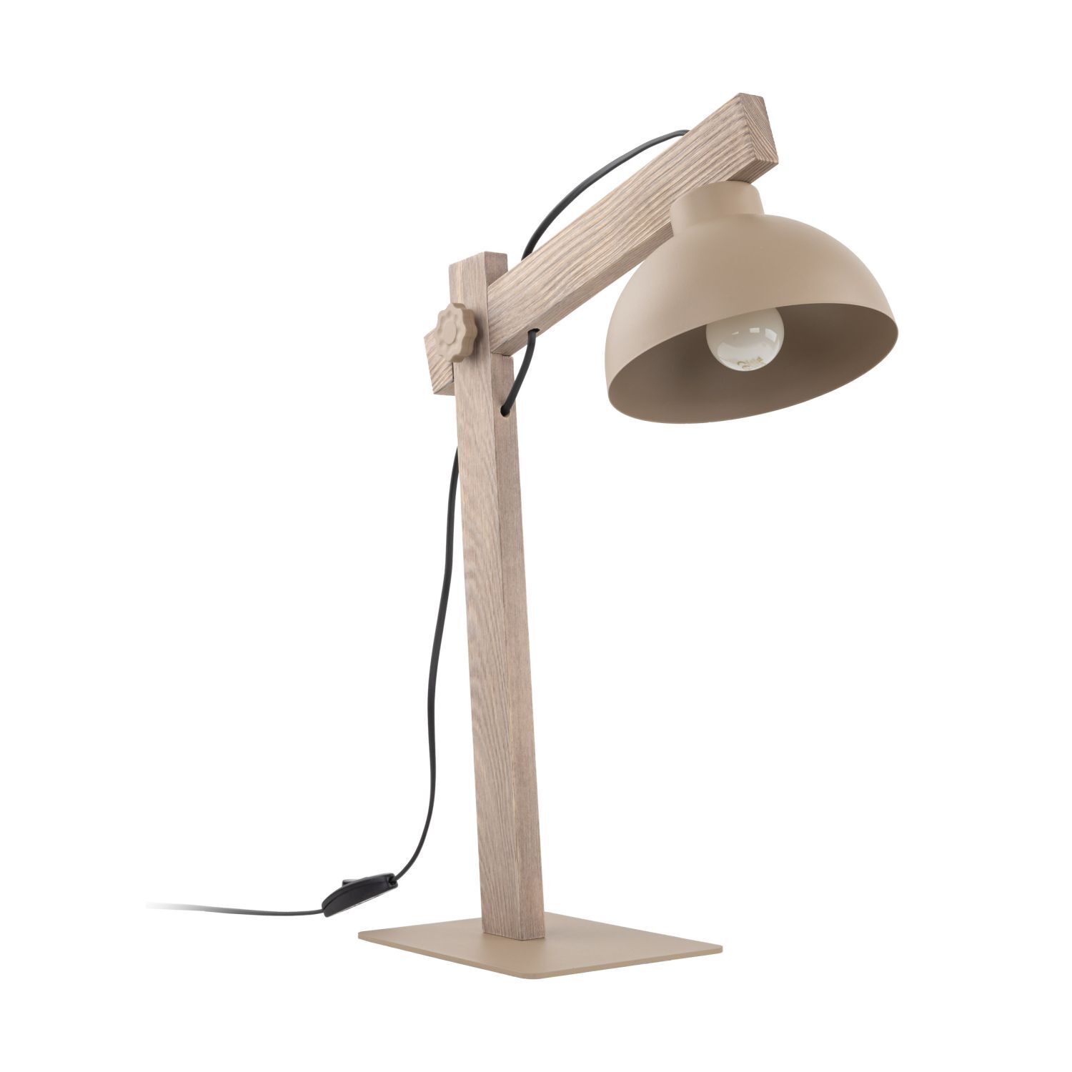 Tischleuchte, Holz, Beige, Schreibtischlampe, Kabel