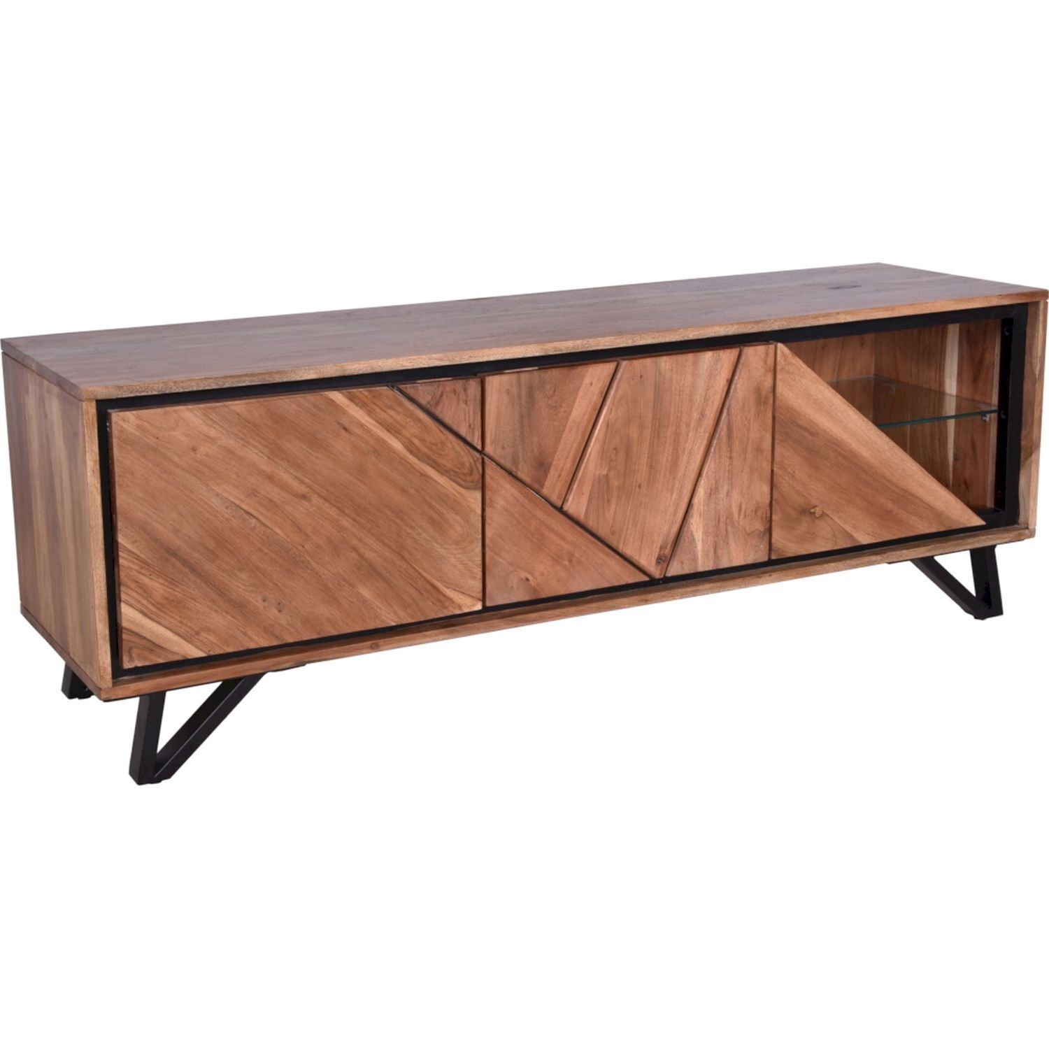 Modernes TV Lowboard mit Beleuchtung 150 cm Holz Glas Metall Moebel, Anrichte