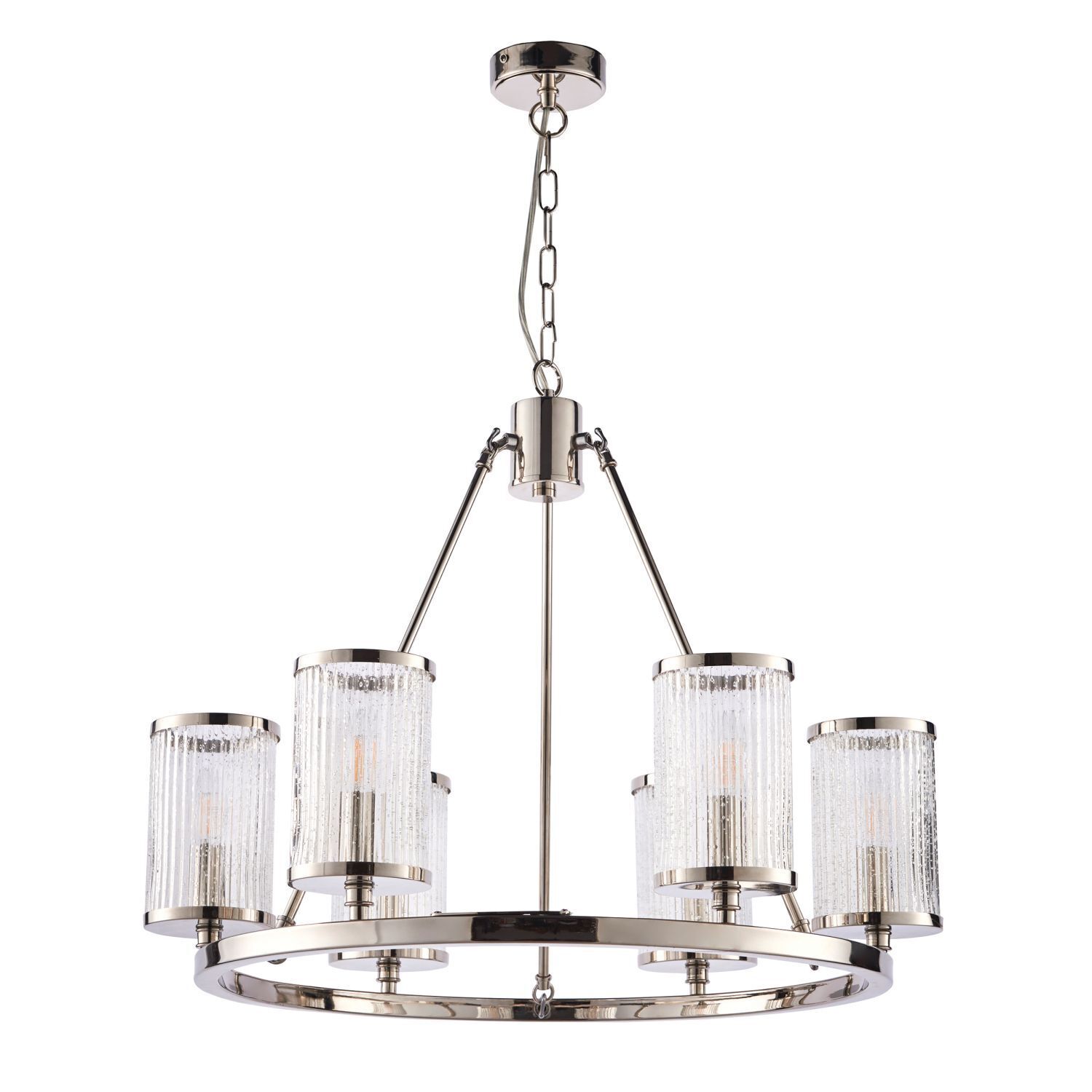 Hängelampe Riffelglas Metall rund Ø 63 cm 6x E14 in Nickel