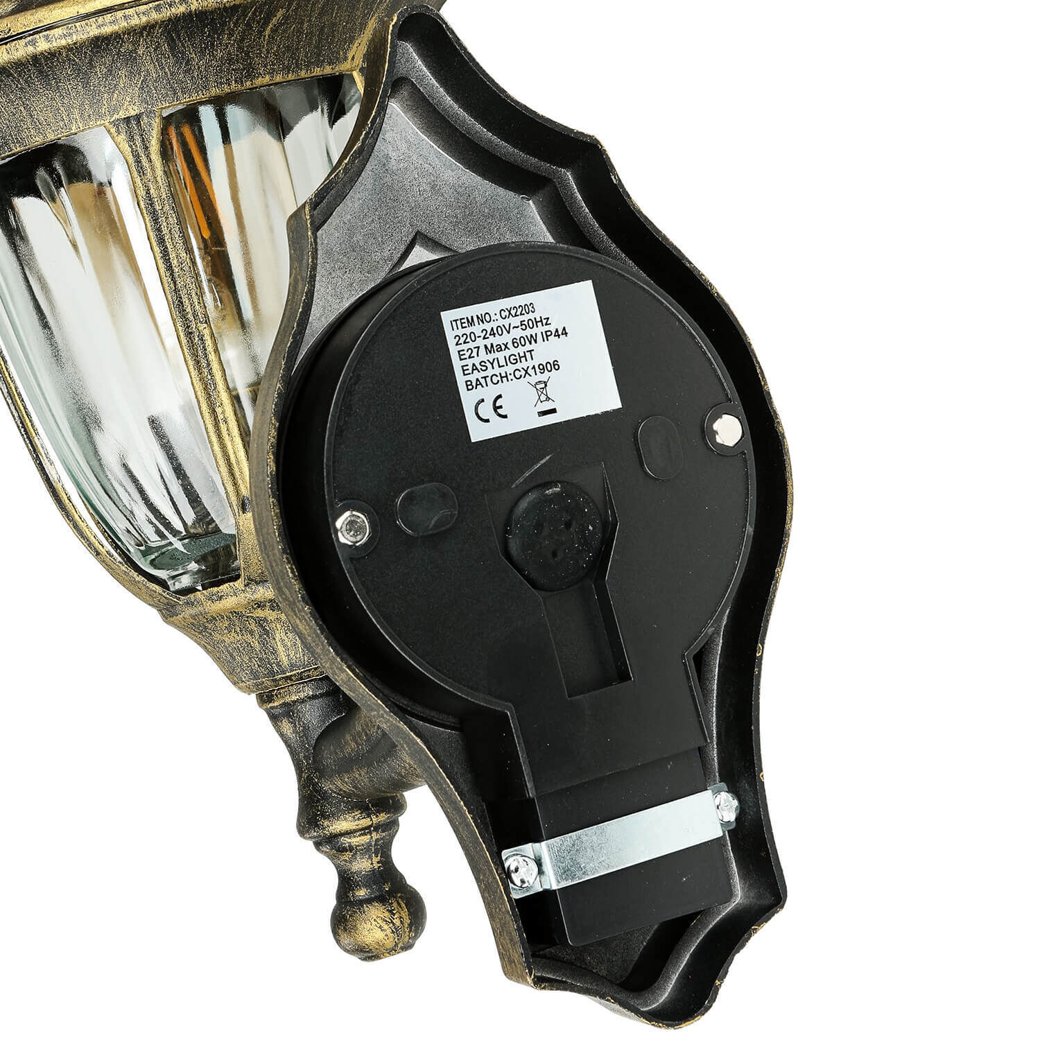 Außenleuchte mit Bewegungsmelder Gold Antik Wand MILANO Wandlampe, Laterne, Leuchte, Deckeneinbau, Brassiert, Glaskammer