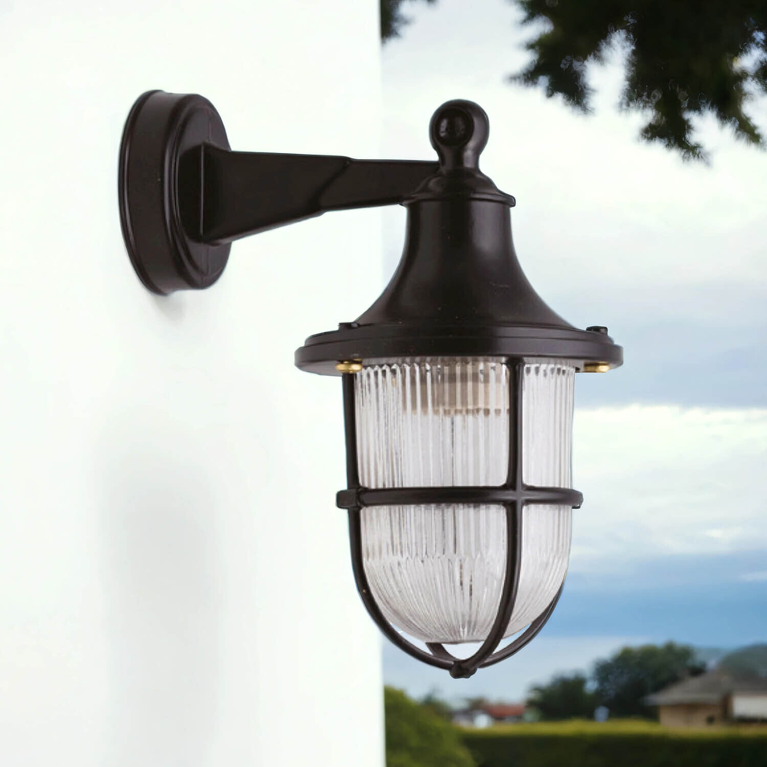 Außenleuchte Wand Messing Glas E27 IP64 27 cm hoch Schwarz