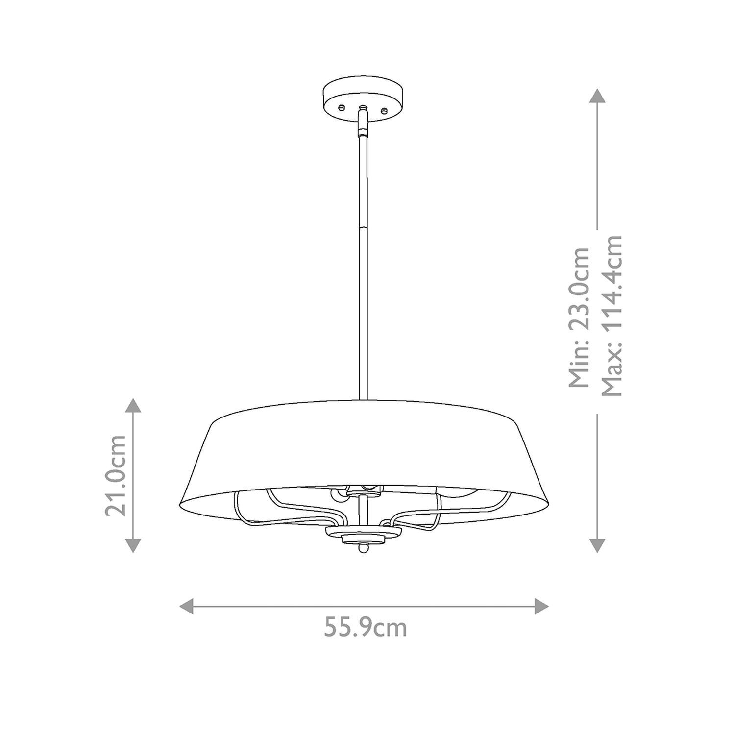 Deckenlampe rund höhenverstellbar 4x E14 in Schwarz Messing