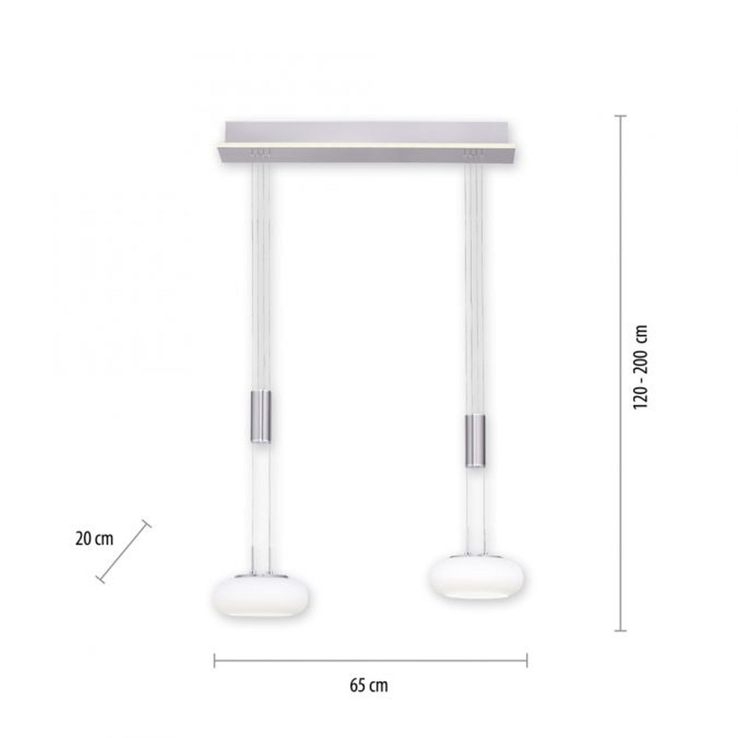 LED Hängelampe Glas in Stahl 2-flammig Fernbedienung Diagramm, Handlung, Elektronik, Bildschirm, Mobiliar